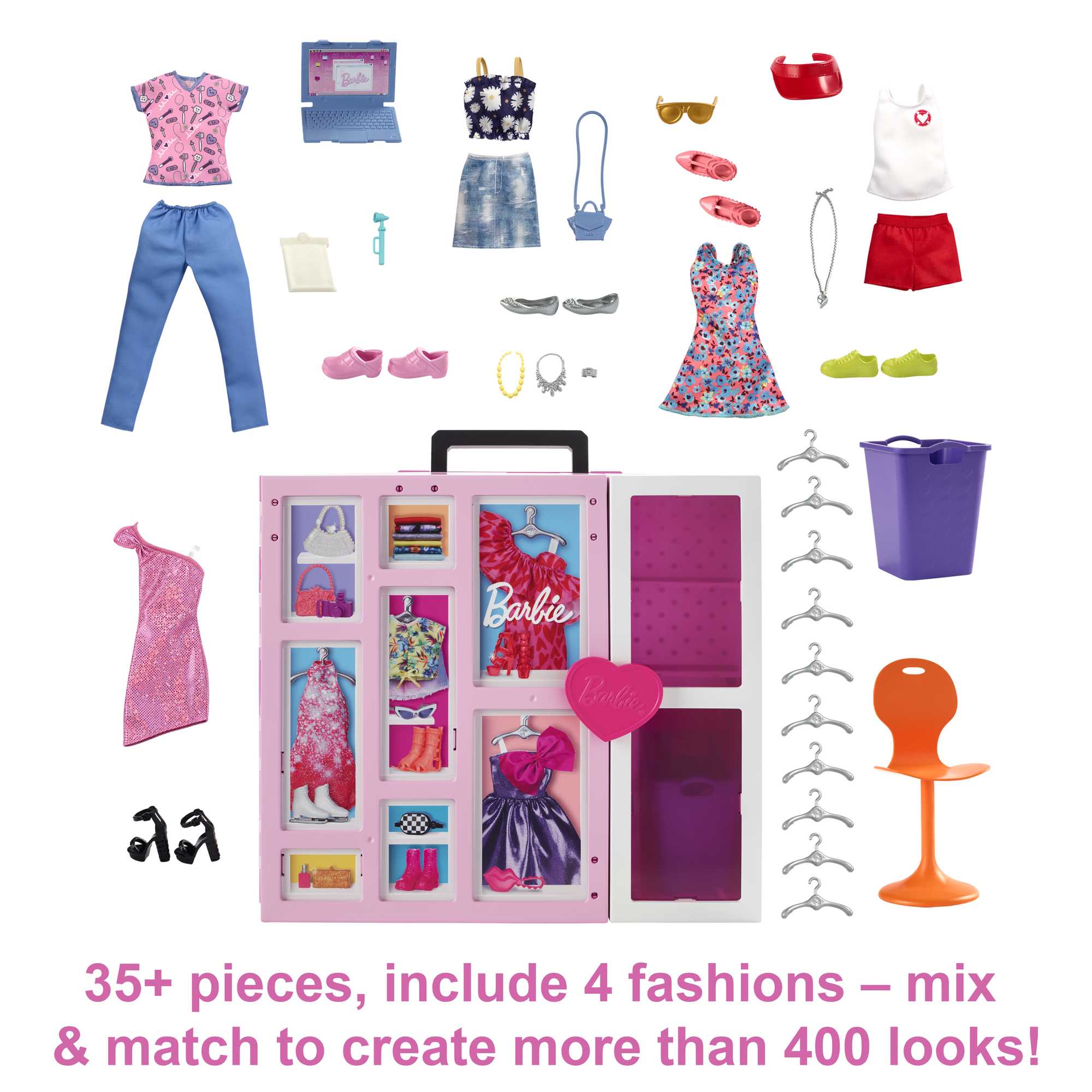 Barbie Closet Playset With 35+ Accessories, 5 Complete Looks, Pop-Up 2nd Level, Dream Closet - Image 4