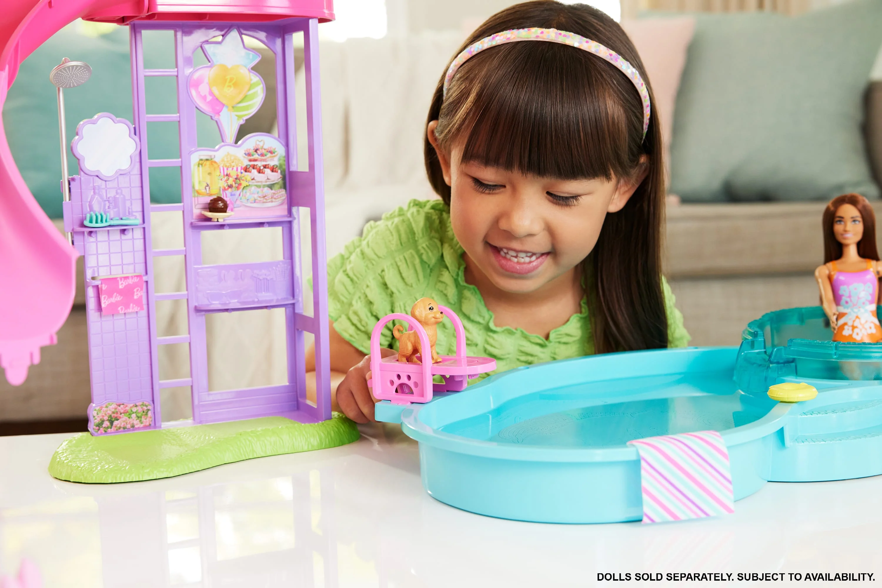 Barbie Dream Pool Playset With Slide & Bubbling Hot Tub, 20+ Accessories Including Pet, Floaties & More - Image 2