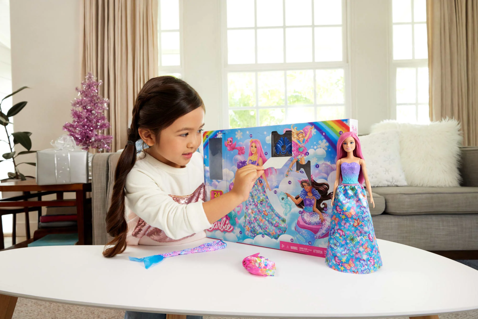 Barbie 2025 Advent Calendar, Fashion Doll & 24 Surprise Accessories, Transform To Mermaid & More - Image 3