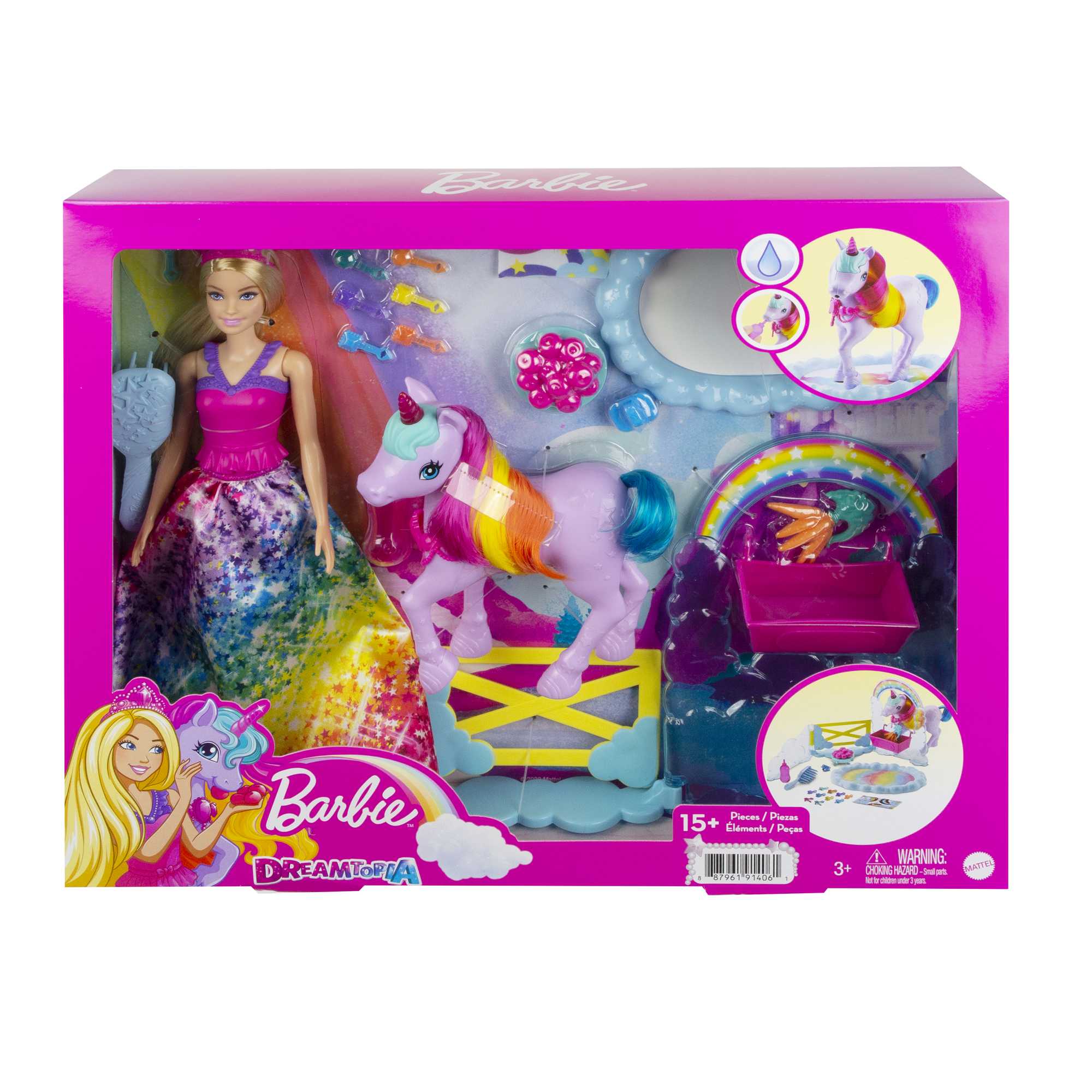 Barbie Dreamtopia Unicorn Pet Playset With Royal Fashion Doll, Unicorn Toy, Color Change, Potty Feature & 18 Accessories - Image 6