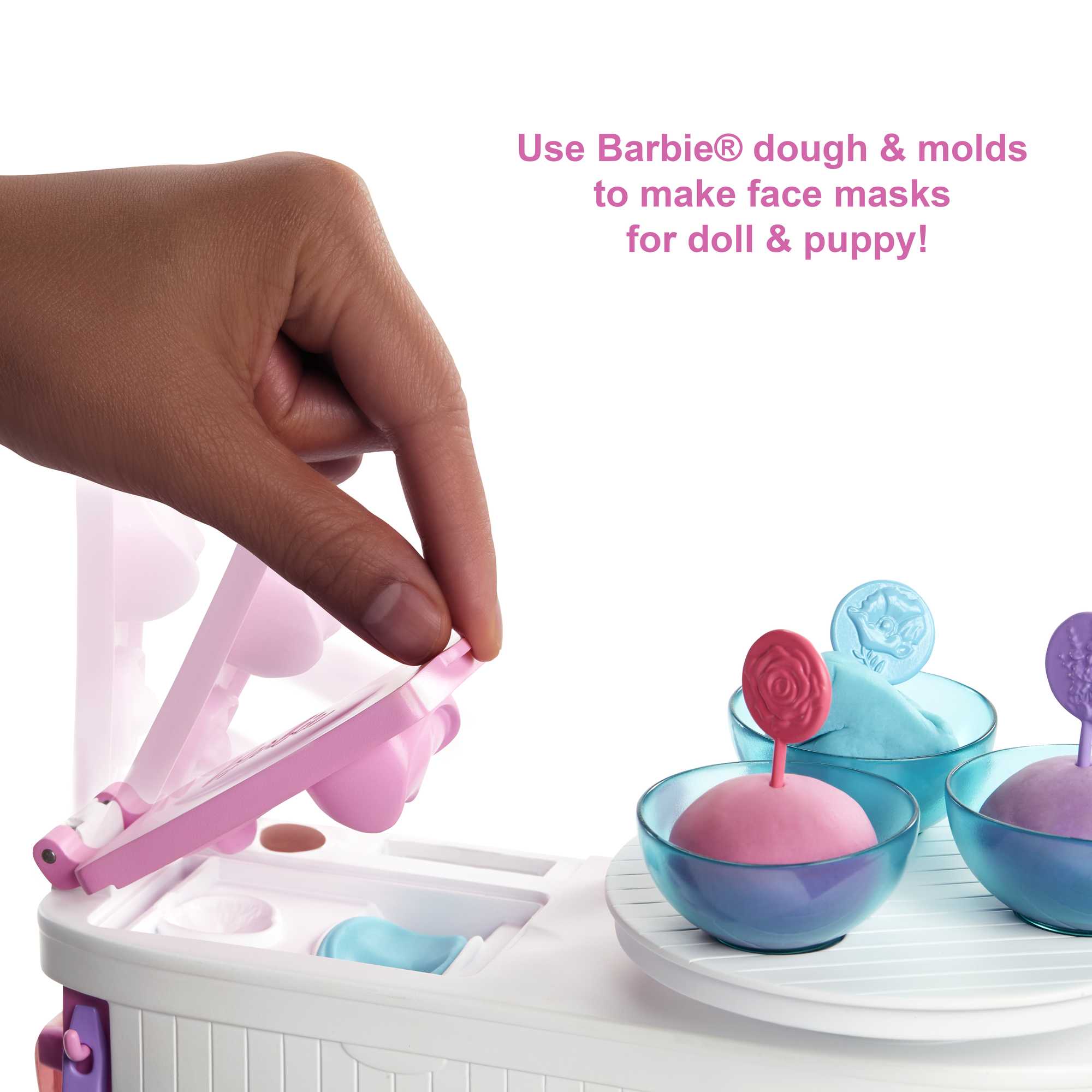 Barbie Face Mask Spa Day Playset, Brunette Barbie Doll, Puppy, Molding Toy & Dough - Image 2