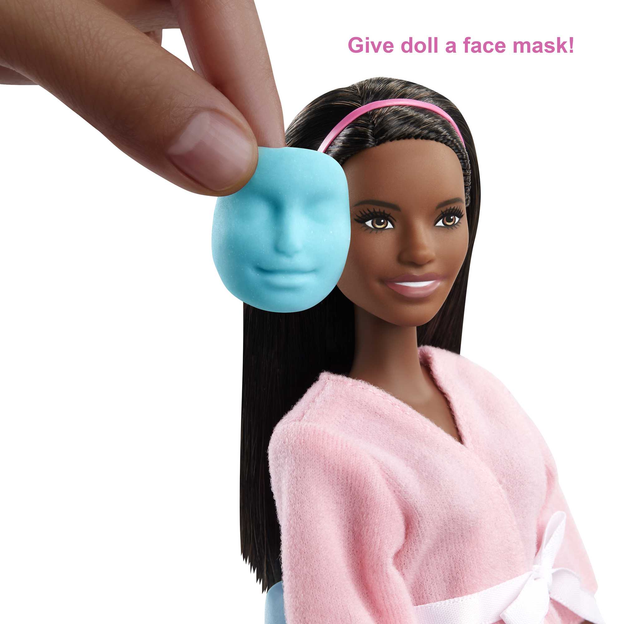 Barbie Face Mask Spa Day Playset, Brunette Barbie Doll, Puppy, Molding Toy & Dough - Image 3