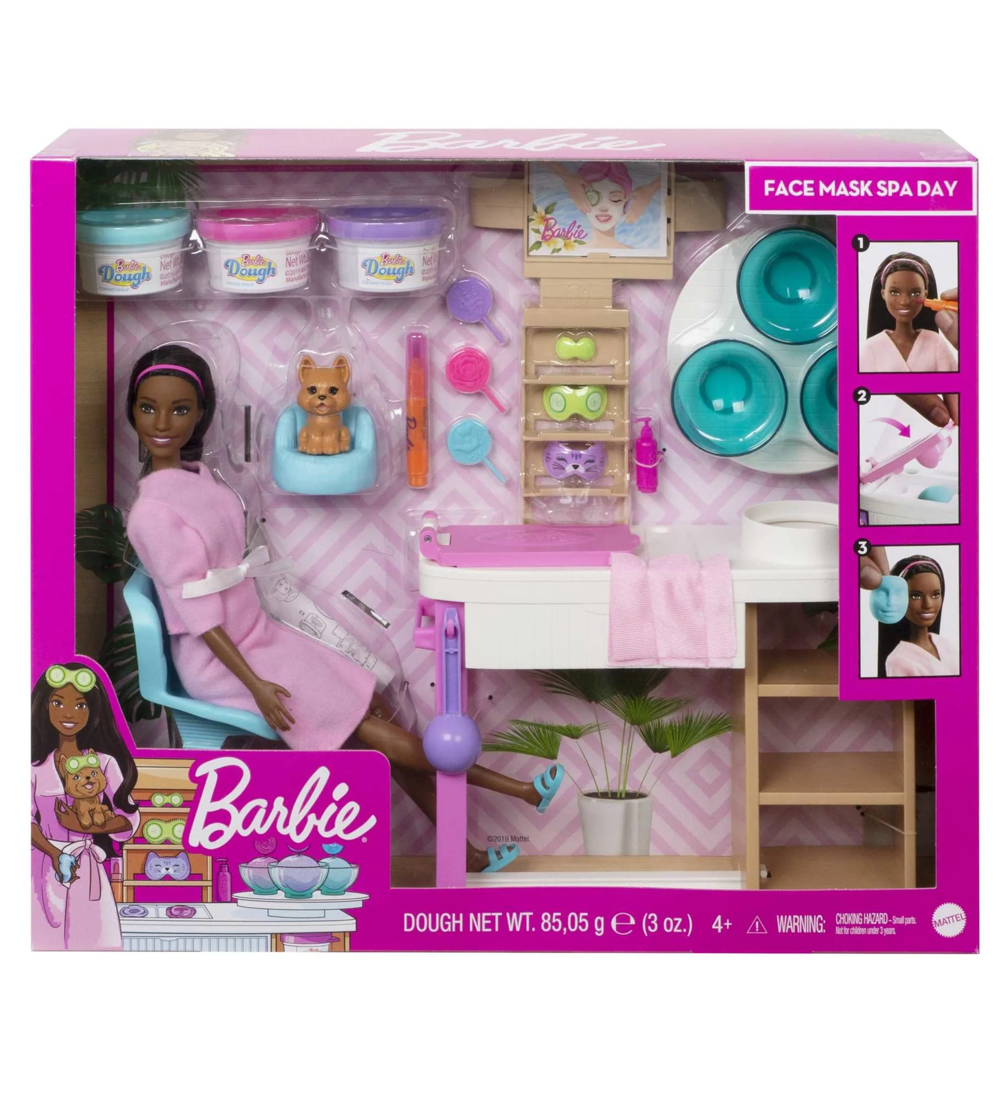 Barbie Face Mask Spa Day Playset, Brunette Barbie Doll, Puppy, Molding Toy & Dough - Image 6