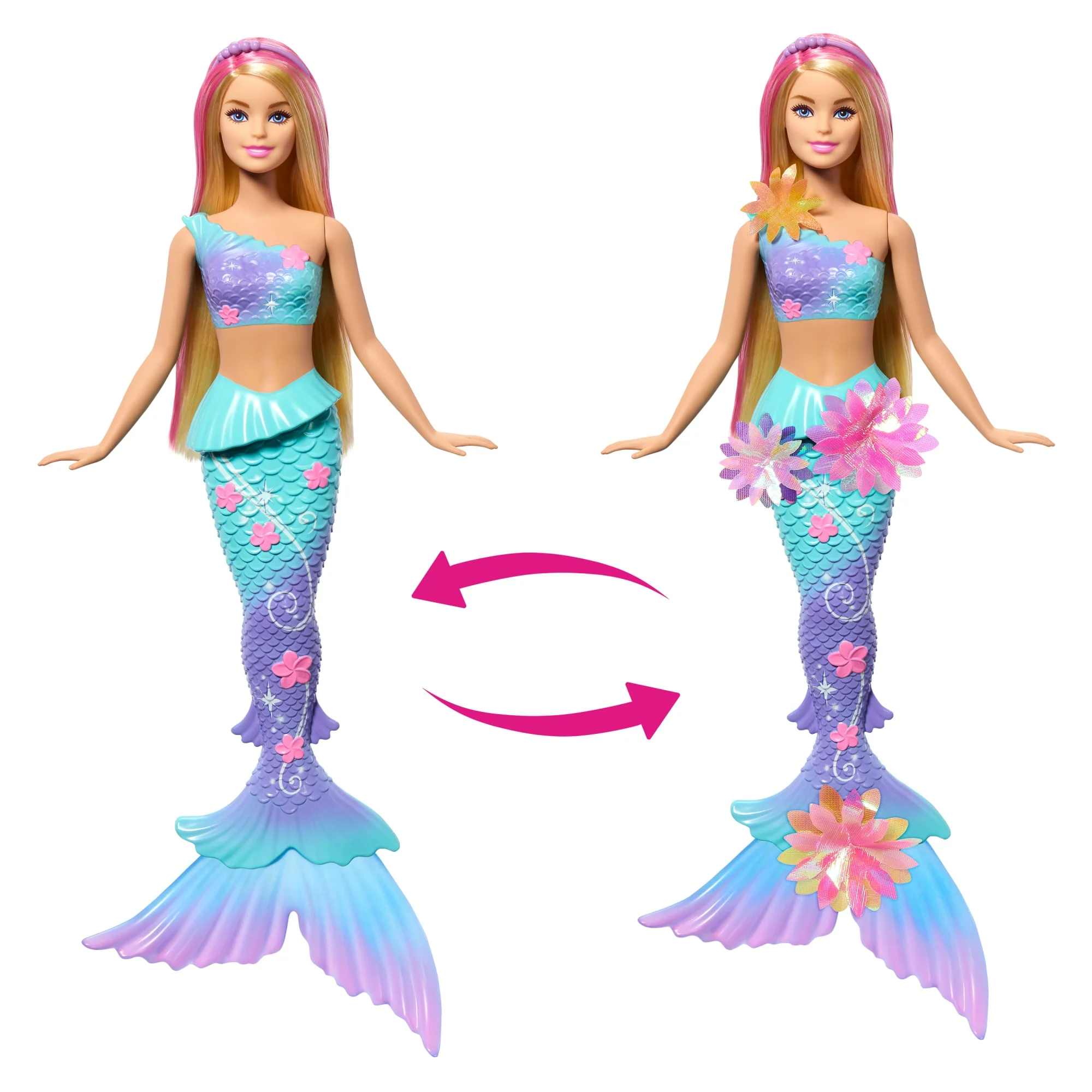 Barbie Fantasía Muñeca Sirena con Transformación de Flores Cabello Rosa - Image 4