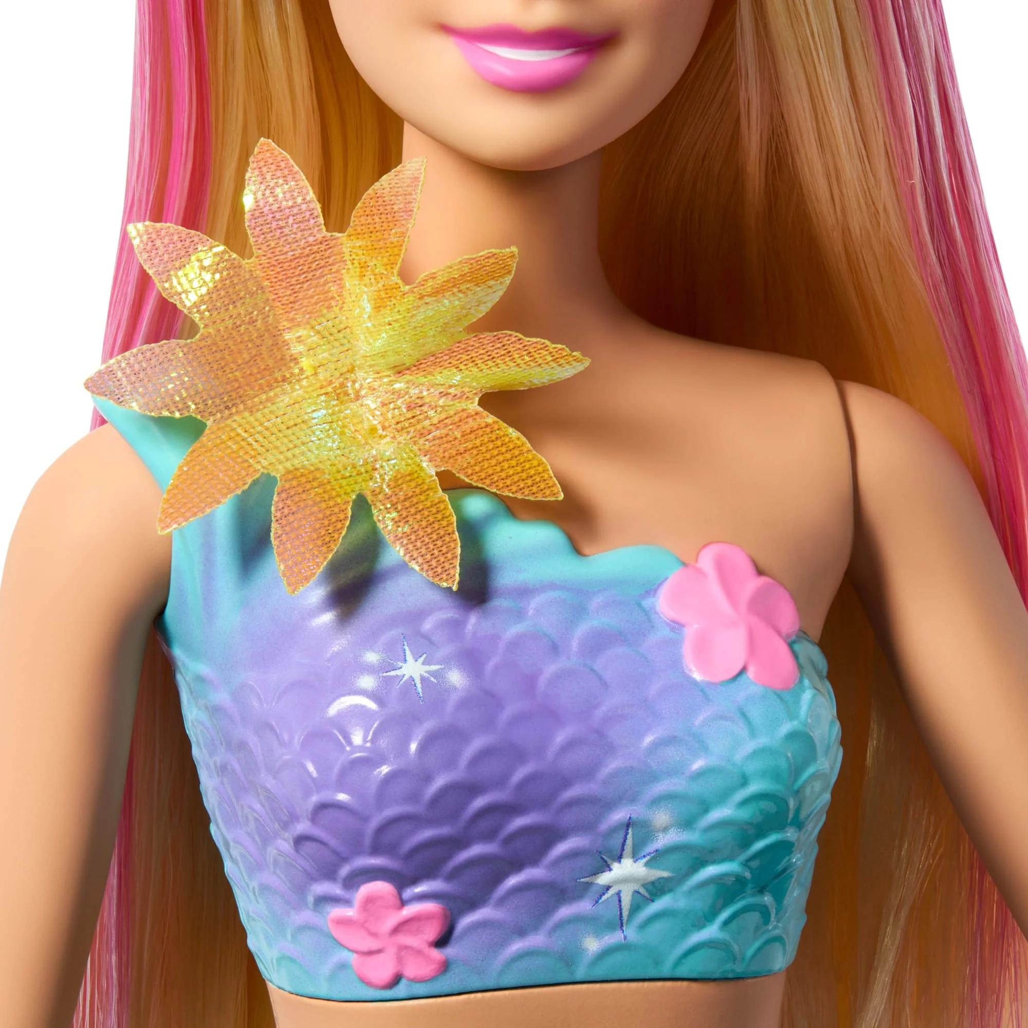 Barbie Fantasía Muñeca Sirena con Transformación de Flores Cabello Rosa - Image 5