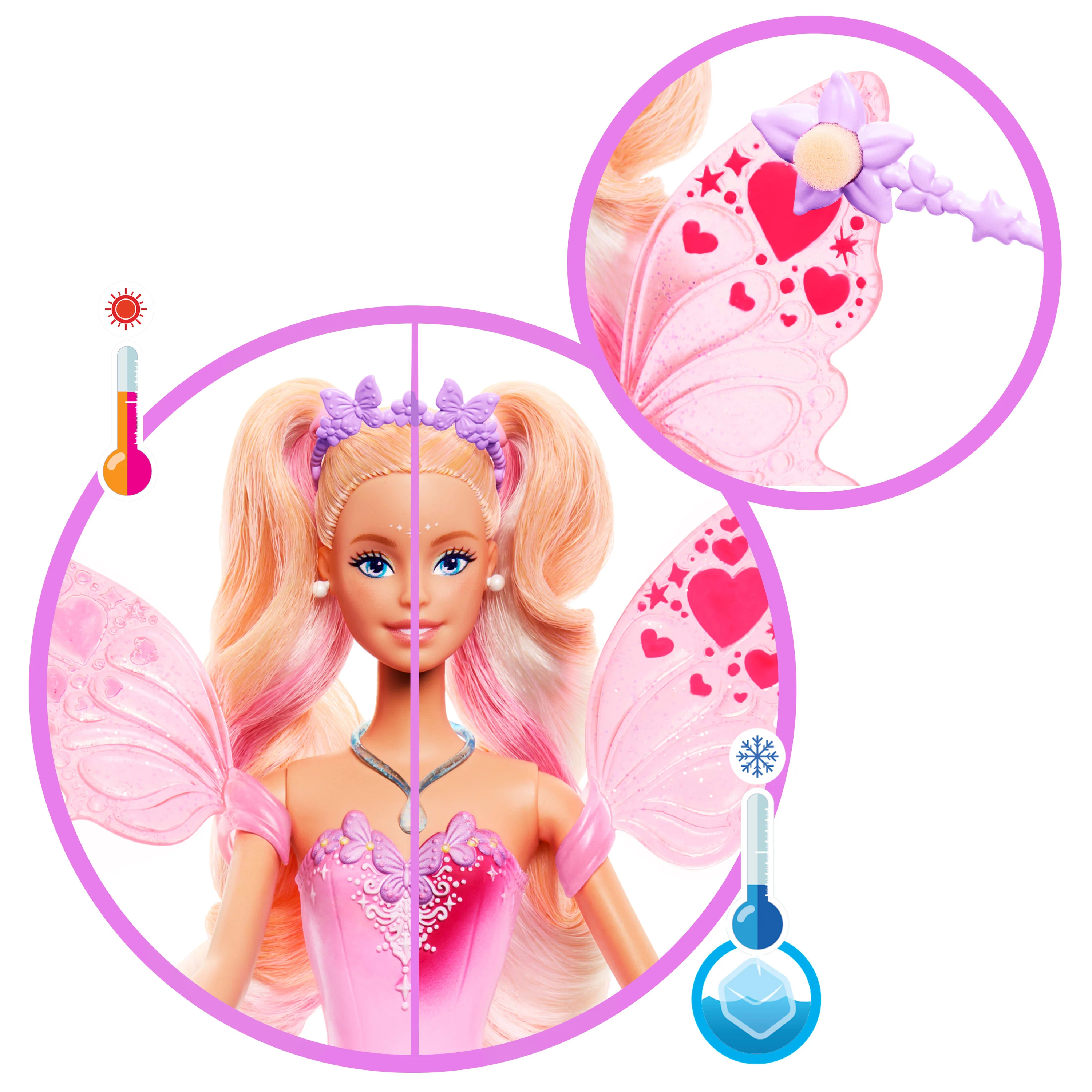 Barbie Fantasy Fairy Doll With Color-Change Wings And Outfit, Includes Toy Wand With Sponge & Fashion Accessories - Image 3
