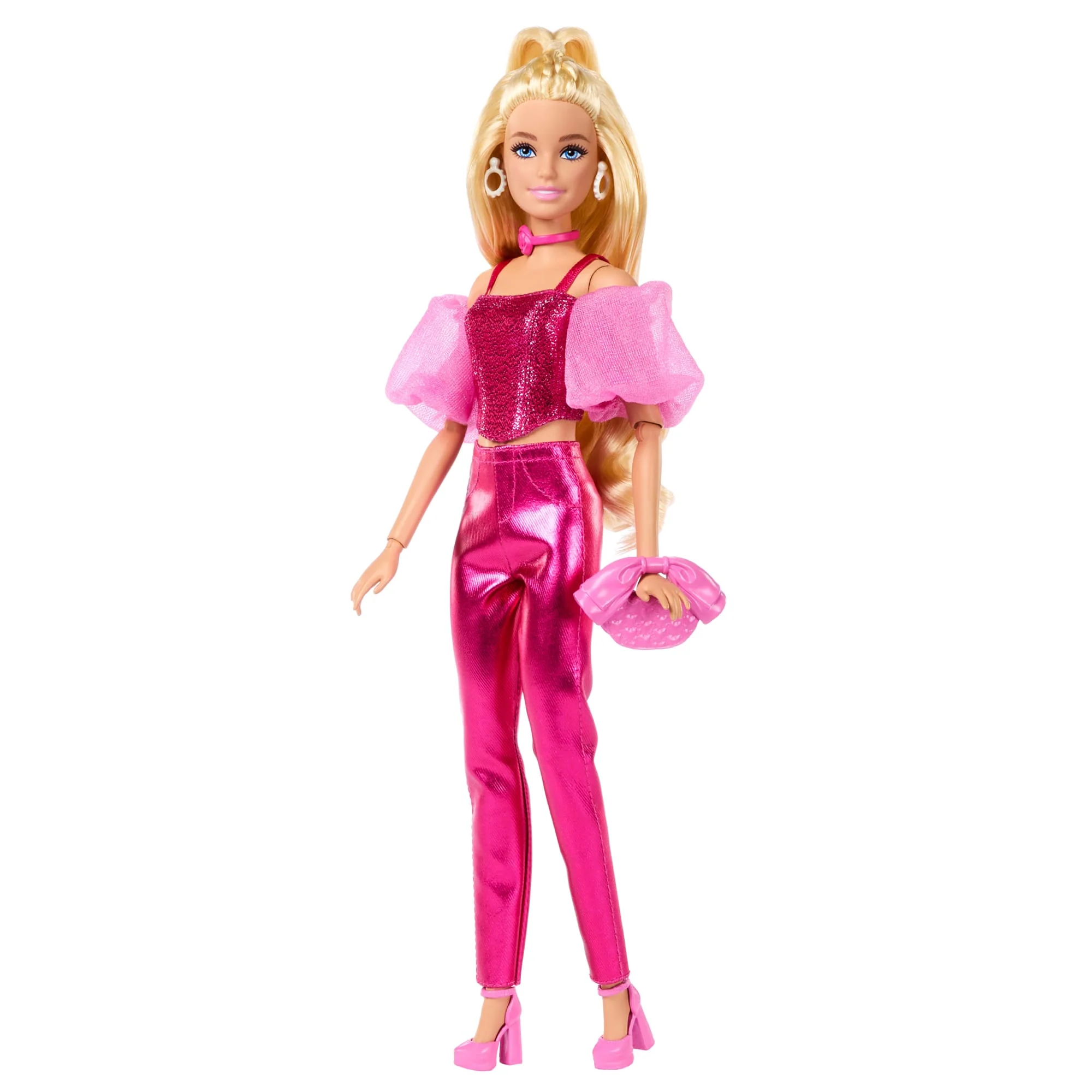 Barbie Fashionista Muñeca Deluxe Cabello Rubio y Conjunto Rosa Metálico - Image 4
