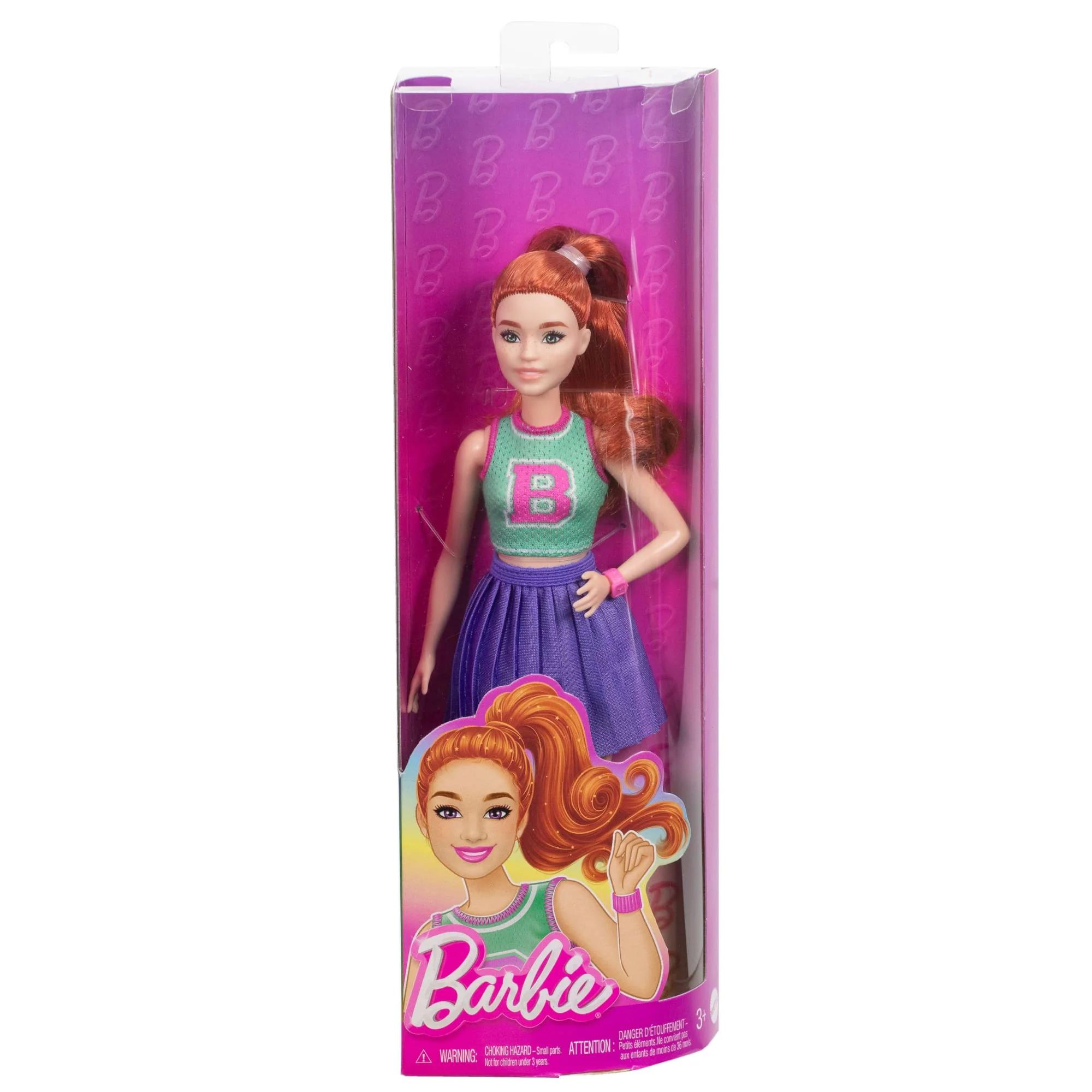 Barbie Fashionistas Doll #232 in Jersey Top And Pleated Purple Skirt, Red Hair - Image 6
