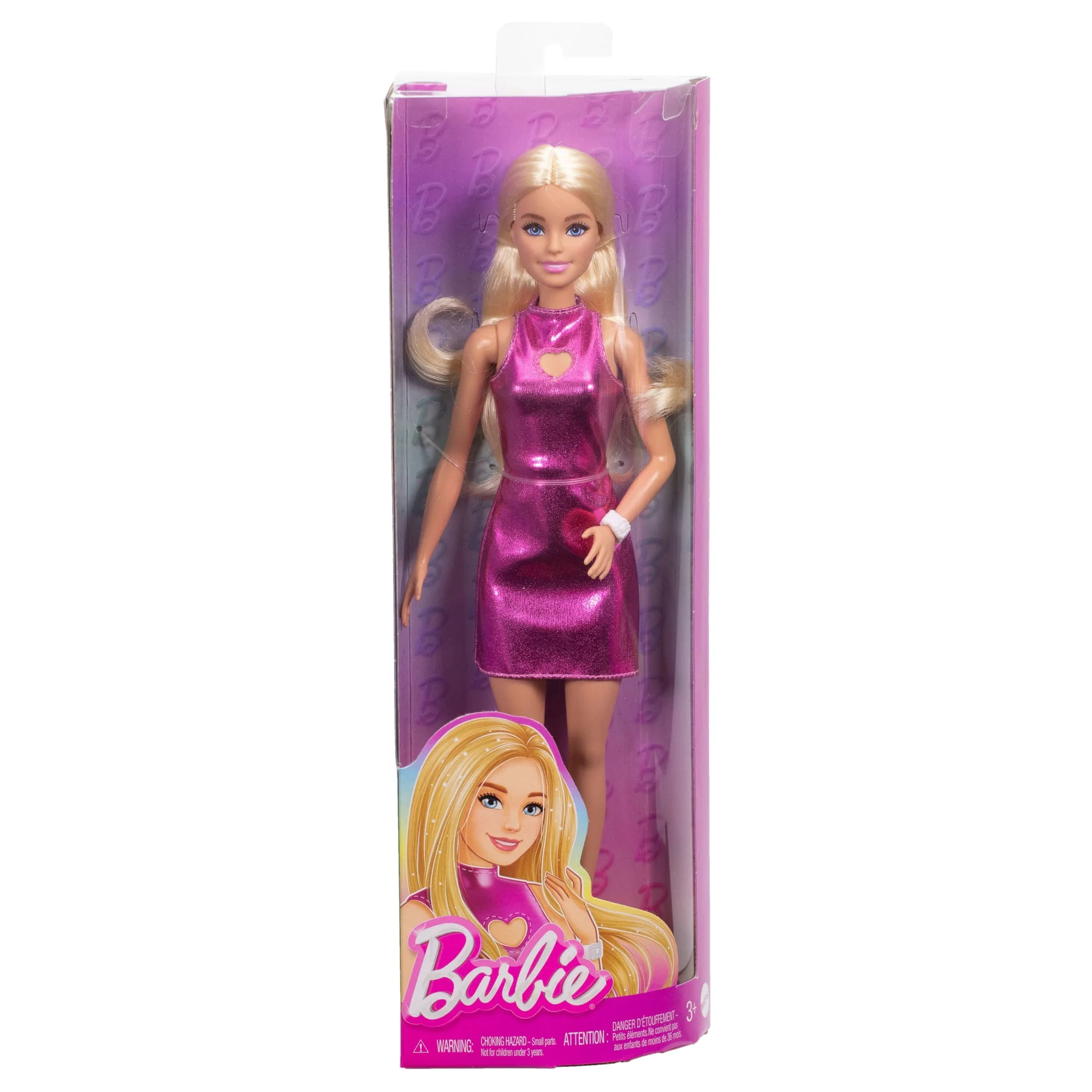 Barbie Fashionistas Doll #230 in Metallic Pink Minidress With Heart Cut-Out, Blond Hair - Image 6