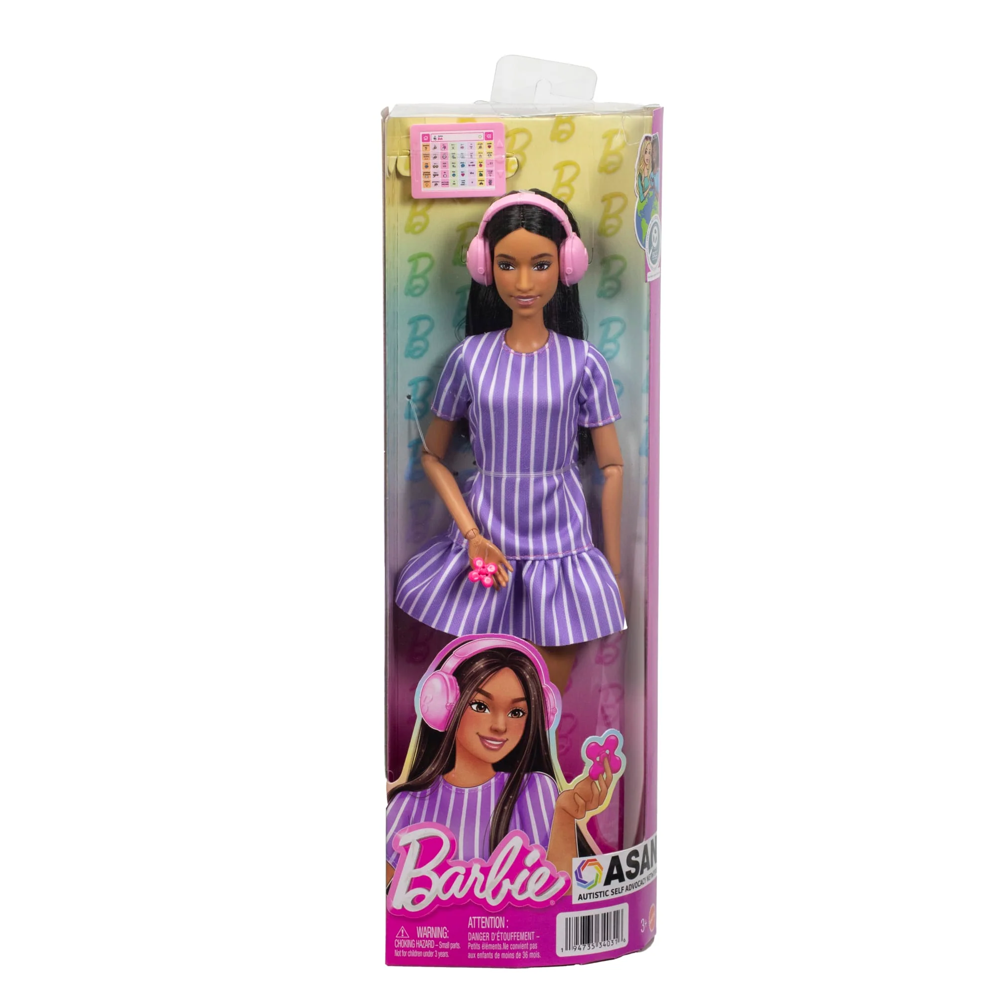 Barbie Fashionistas Doll #245 in Purple Striped Dress, Autistic Barbie With Accessories | Mattel - Image 6