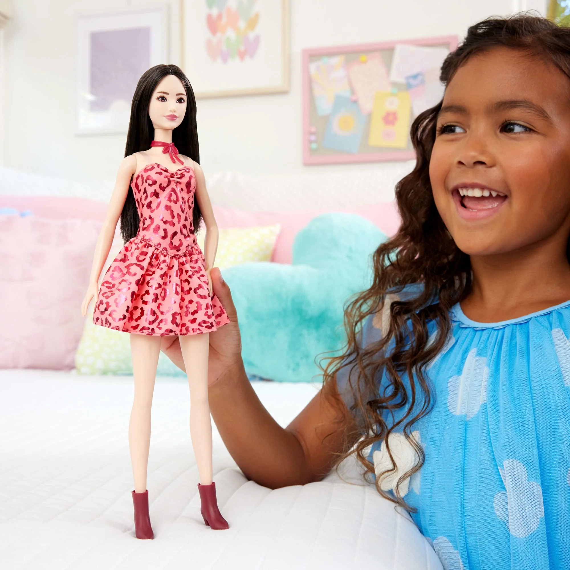 Barbie Fashionistas Doll #246 With Pink Leopard Print Dress, Black Hair - Image 2