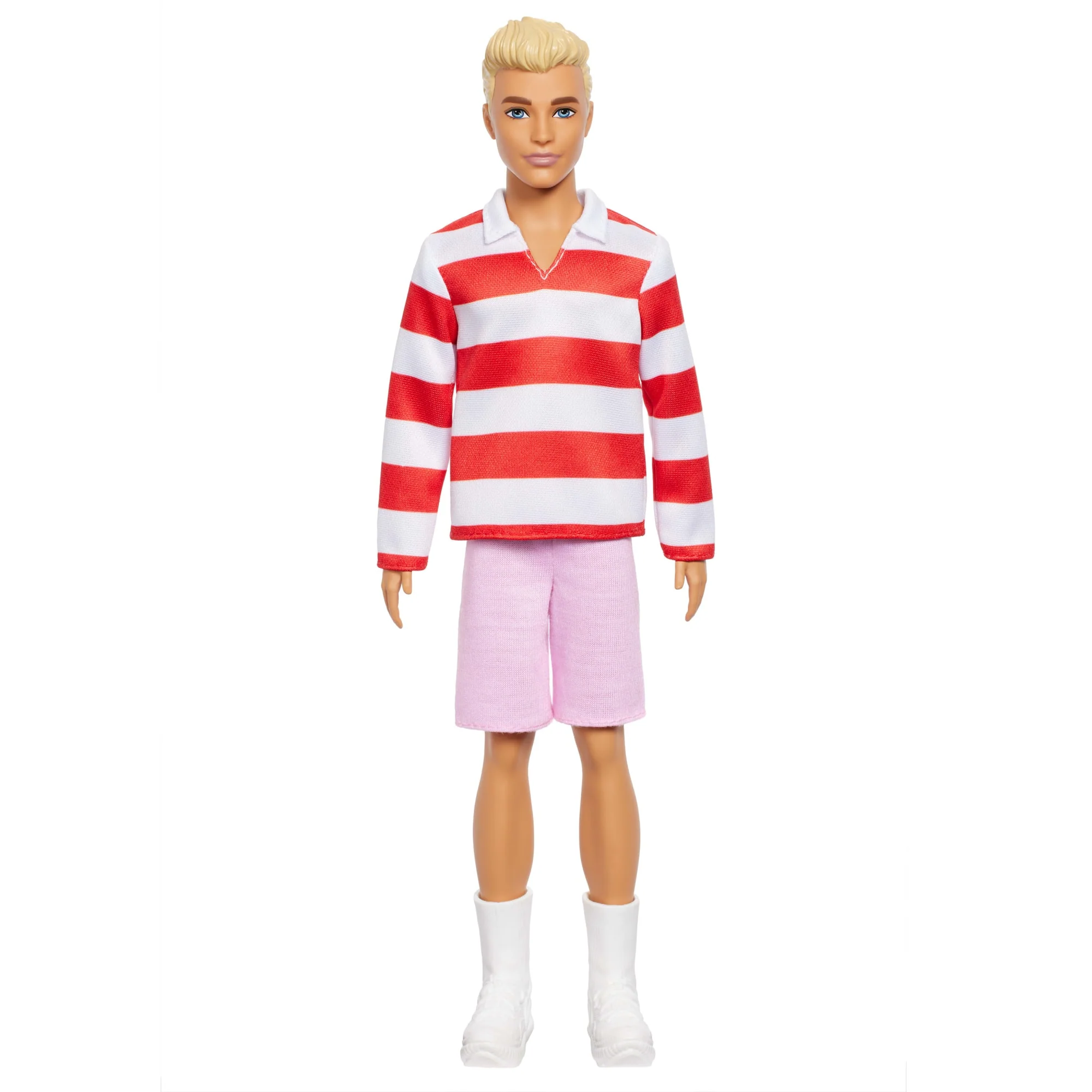 Barbie Fashionistas Ken Doll #241 in Red Striped Top And Pink Shorts With White Sneakers, Blonde - Image 4