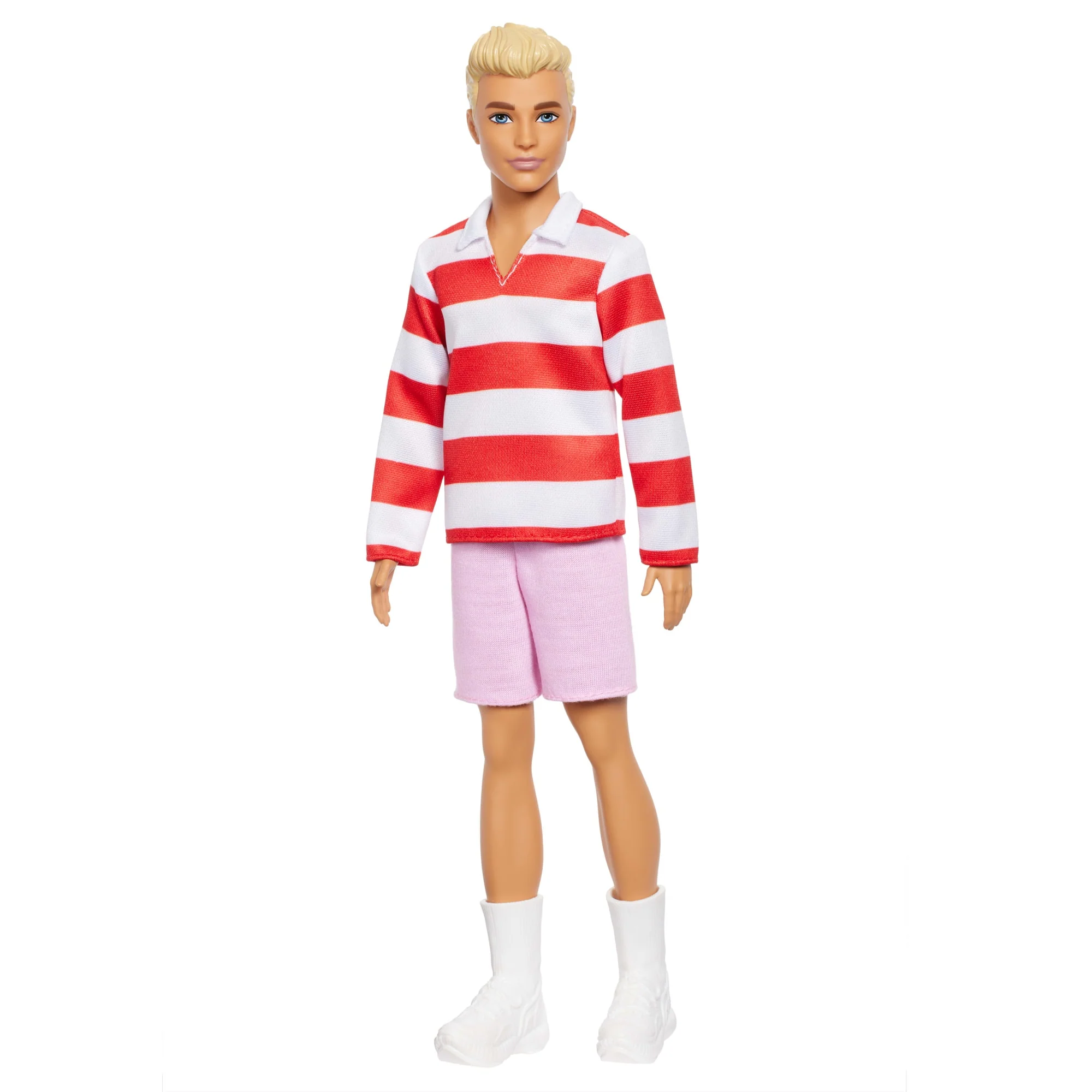 Barbie Fashionistas Ken Doll #241 in Red Striped Top And Pink Shorts With White Sneakers, Blonde - Image 5