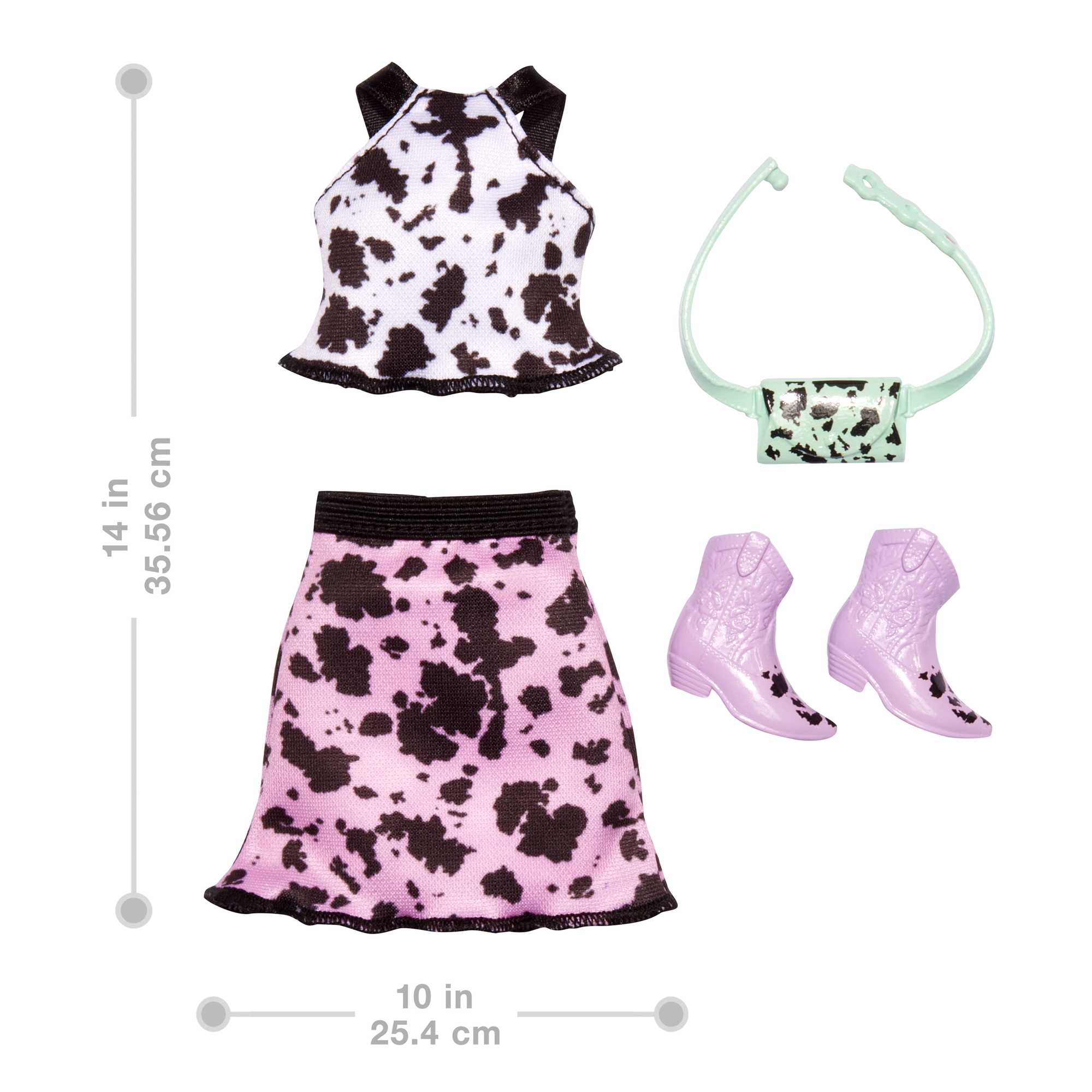 Barbie Fashion Pack Of Doll CloThes, Complete Look Set With Cow-Print Top And Skirt, Plus Accessories - Image 2