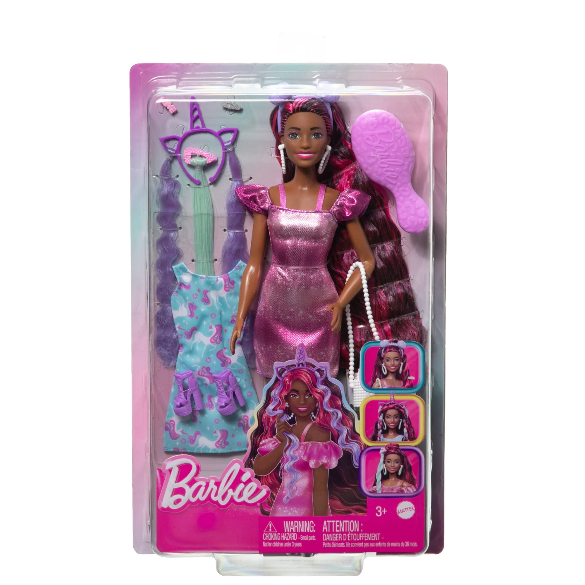 Barbie Fun & Fancy Hair Doll With Extra-Long Colorful Black Hair And Styling Accessories - Image 6