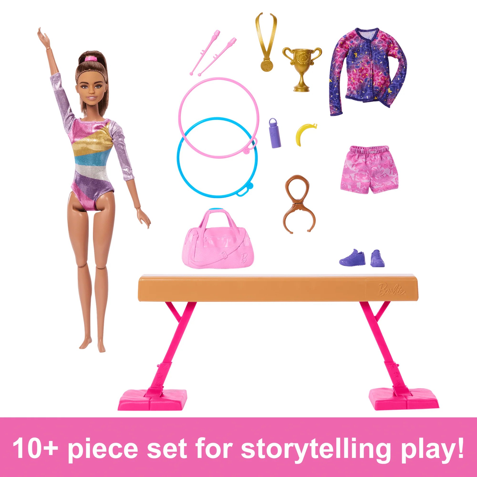 Barbie Gymnastics Playset With Brunette Fashion Doll, Balance Beam, 10+ Accessories & Flip Feature - Image 2