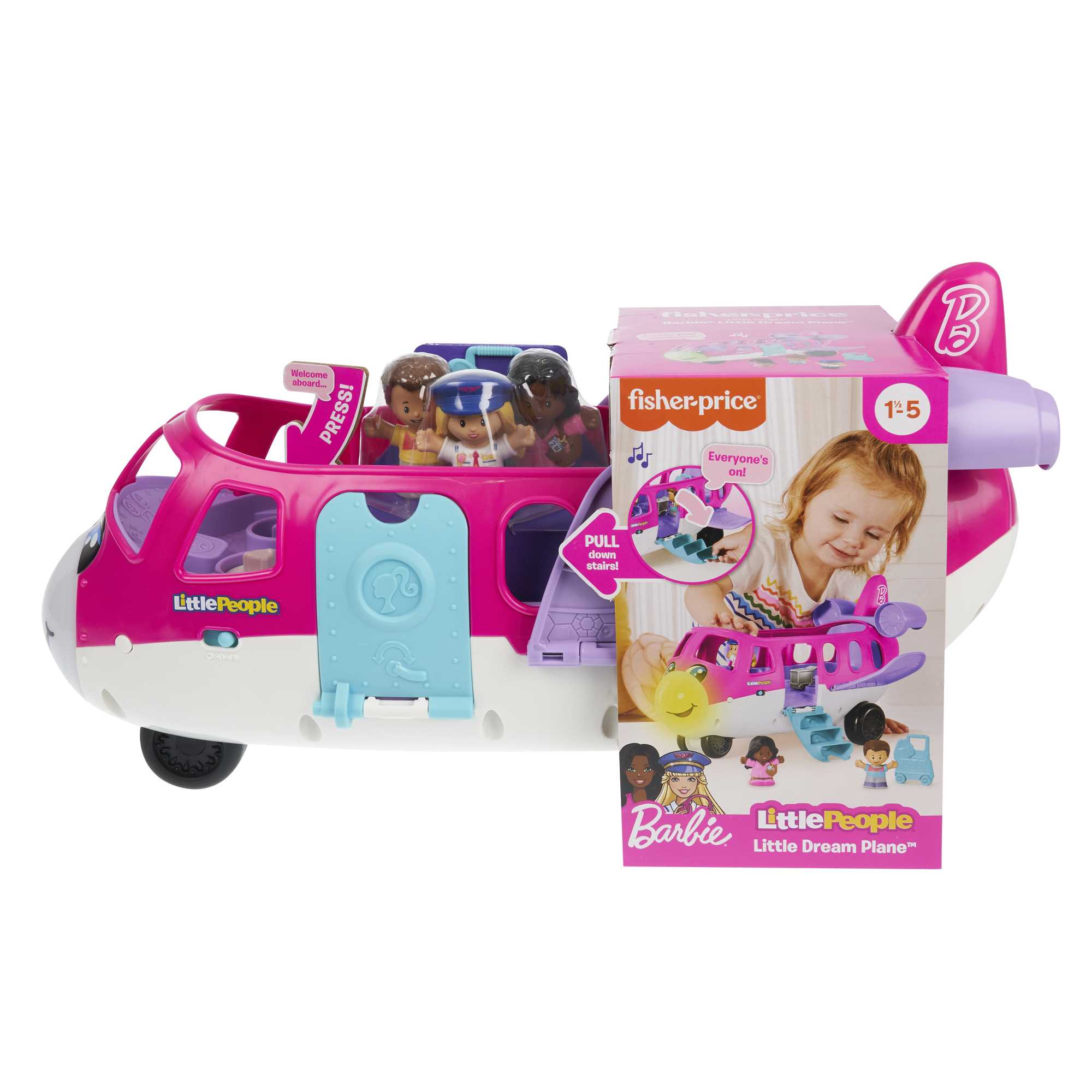 Little People Barbie Toy Airplane With Lights Music And 3 Figures, Little Dream Plane, Toddler Toys - Image 6