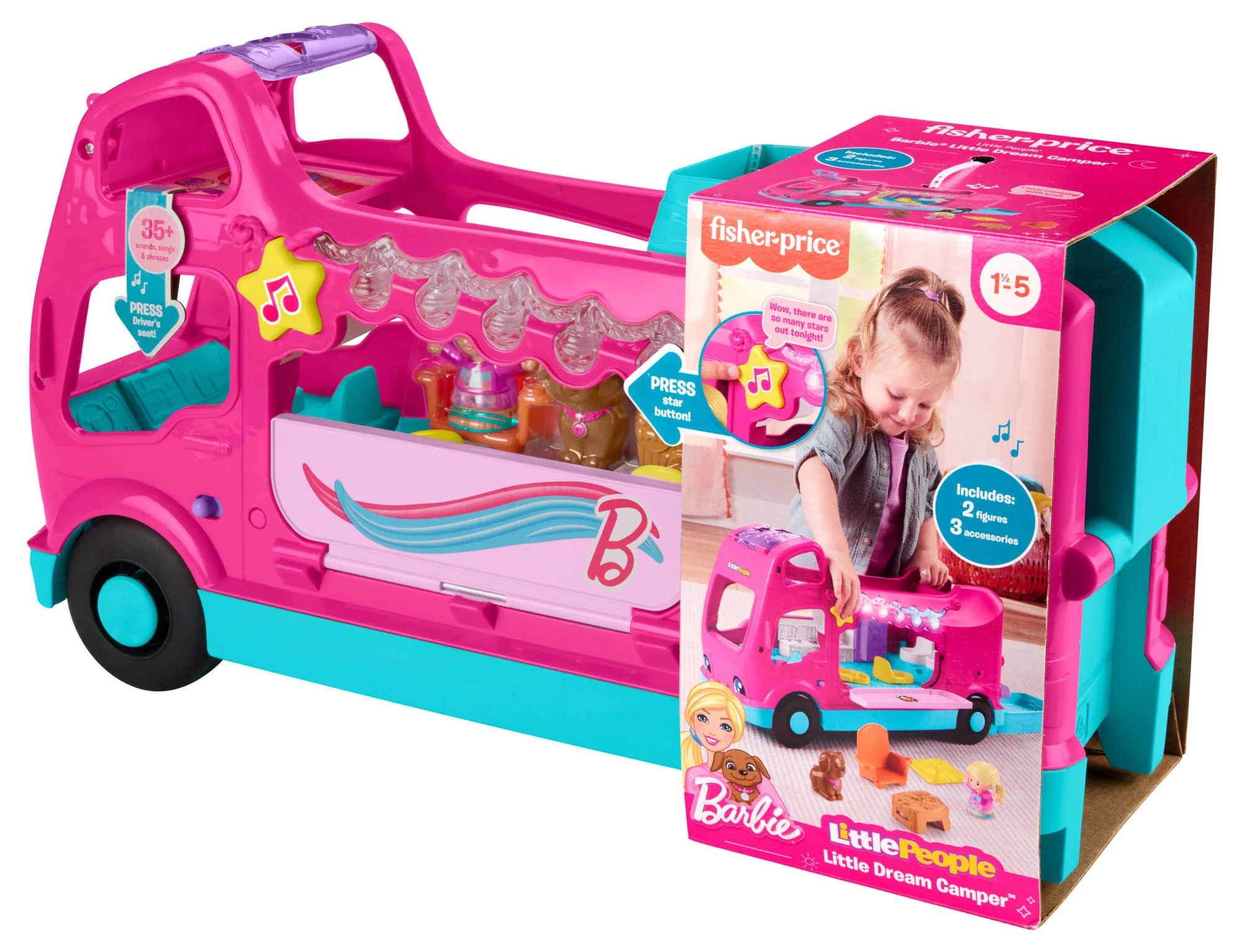 Fisher-Price Little People Barbie Little Dreamcamper Rv Playset With Music Lights & 2 Figures, Multilanguage Version - Image 6