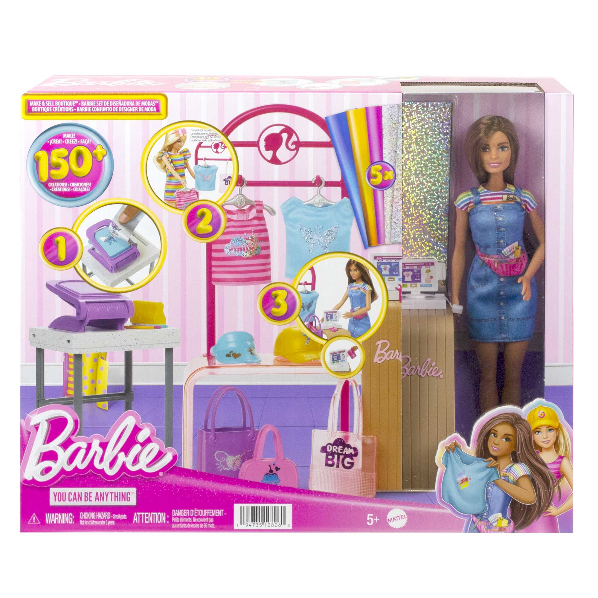 Barbie Make & Sell Boutique Playset With Brunette Doll, Foil Design Tools, Clothes & Accessories - Image 6