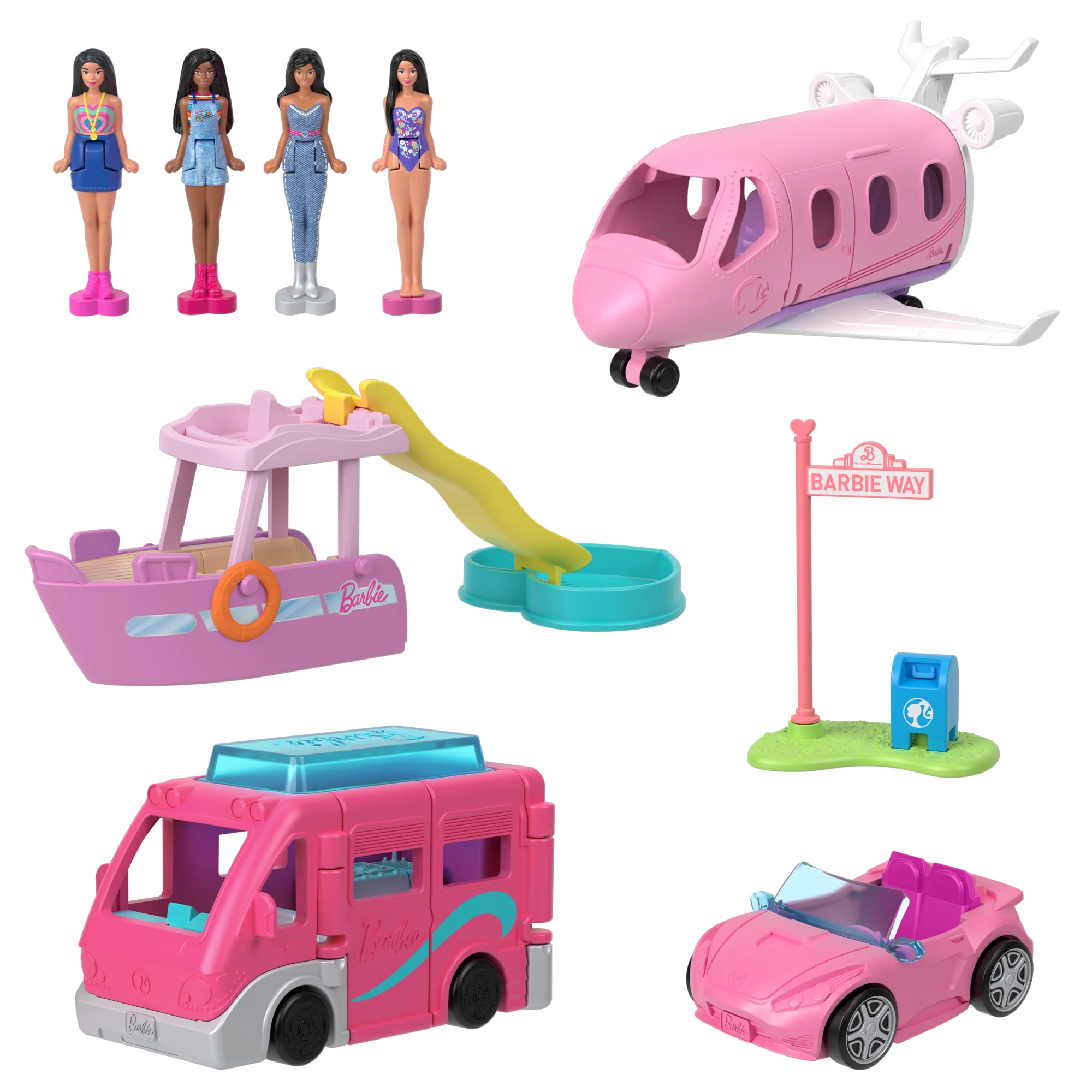 Barbie Mini Barbieland 4-Pack Doll & Vehicle Set, 4 1.5-Inch Dolls &  4 Iconic Toy Vehicles - Image 2
