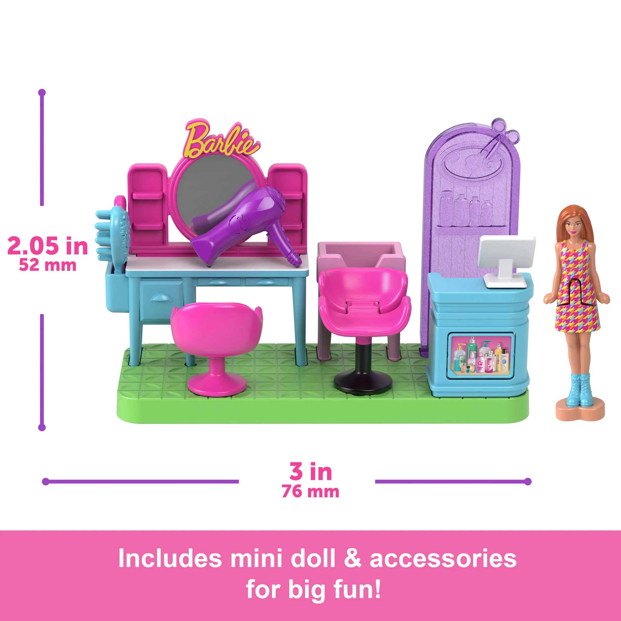 Barbie Mini Barbieland Collectible Hair Salon Playset With 1.5-Inch Barbie Doll, Interactive Play Areas For Storytelling Fun - Image 4