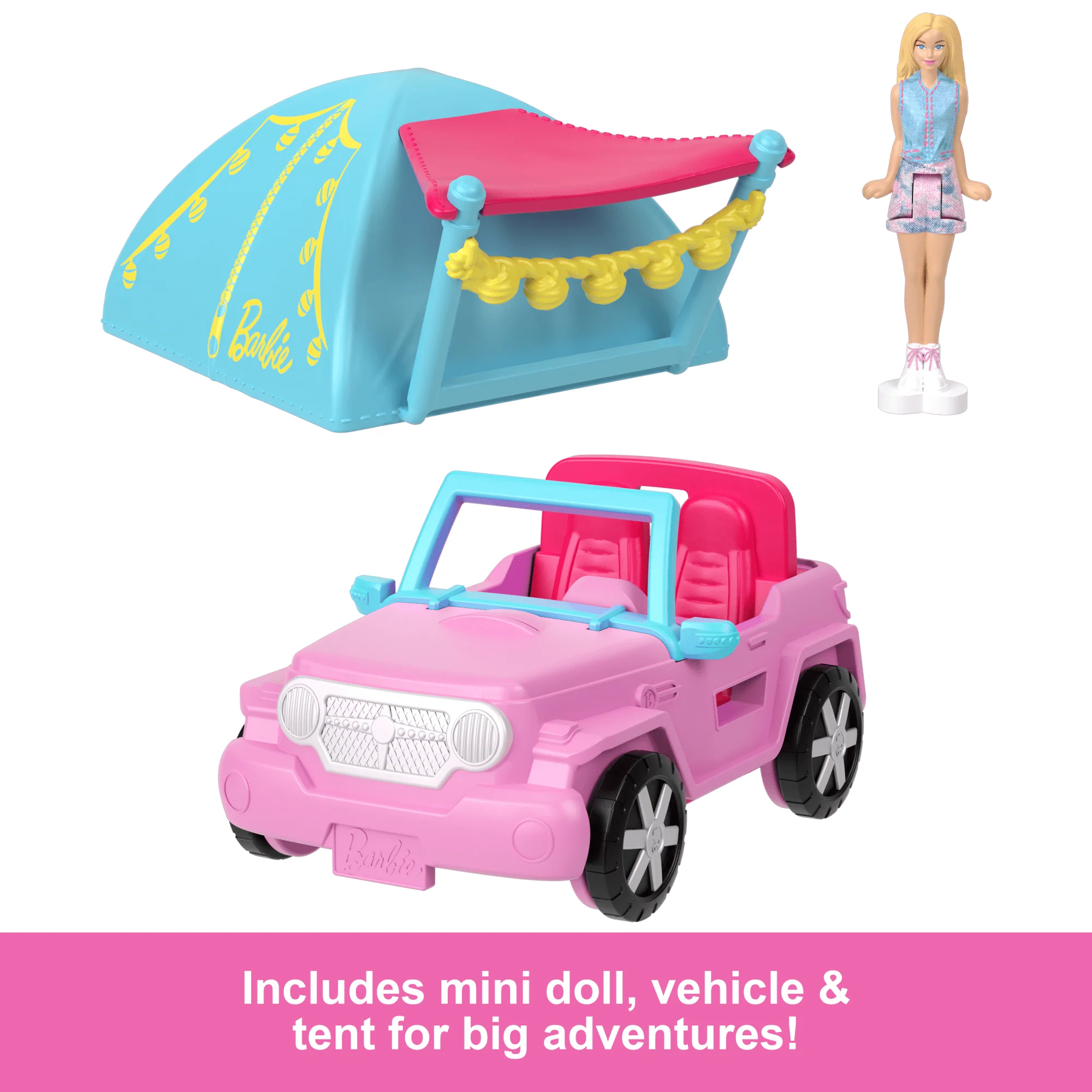 Barbie Mini Barbieland Doll & Vehicle Set With 1.5-inch Doll, Color-Change Suv & Tent Accessory - Image 5