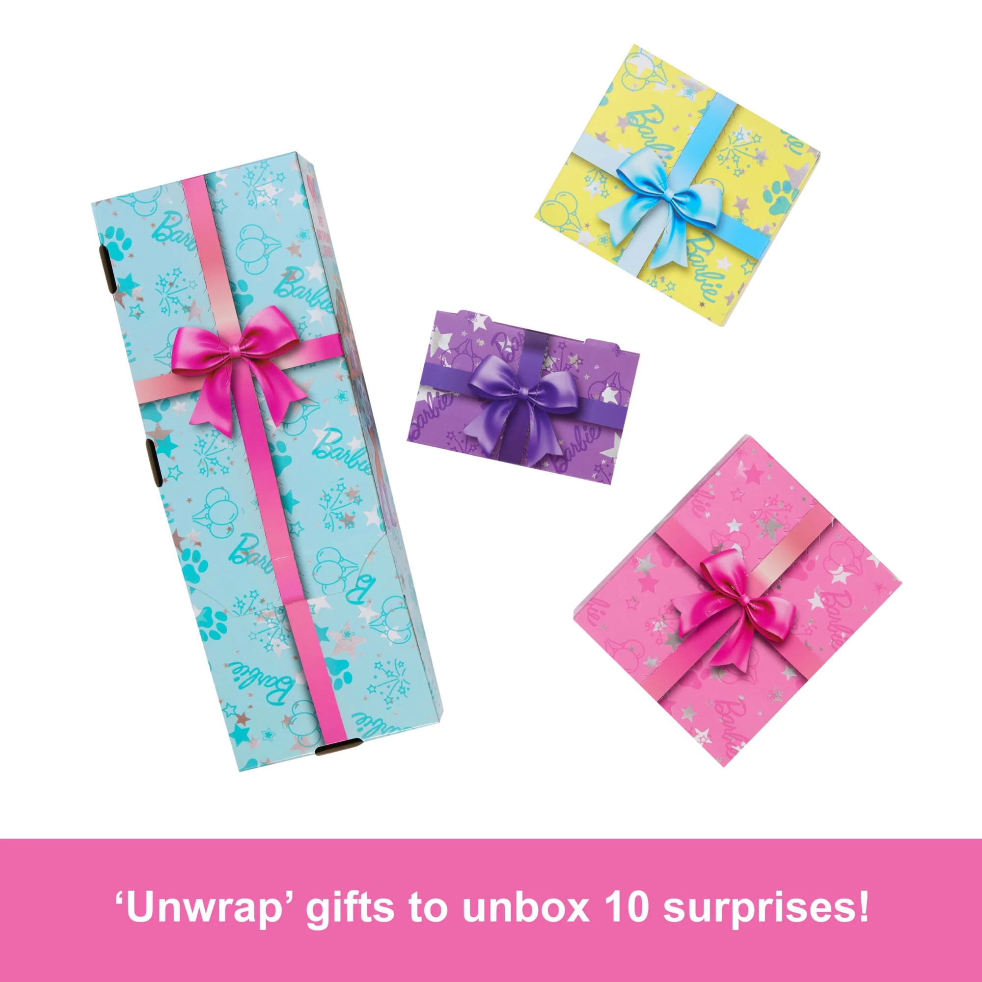 Barbie Party Unboxed Pet Birthday Series Doll & Accessories, Party Stars Set With 10 Surprises - Image 3