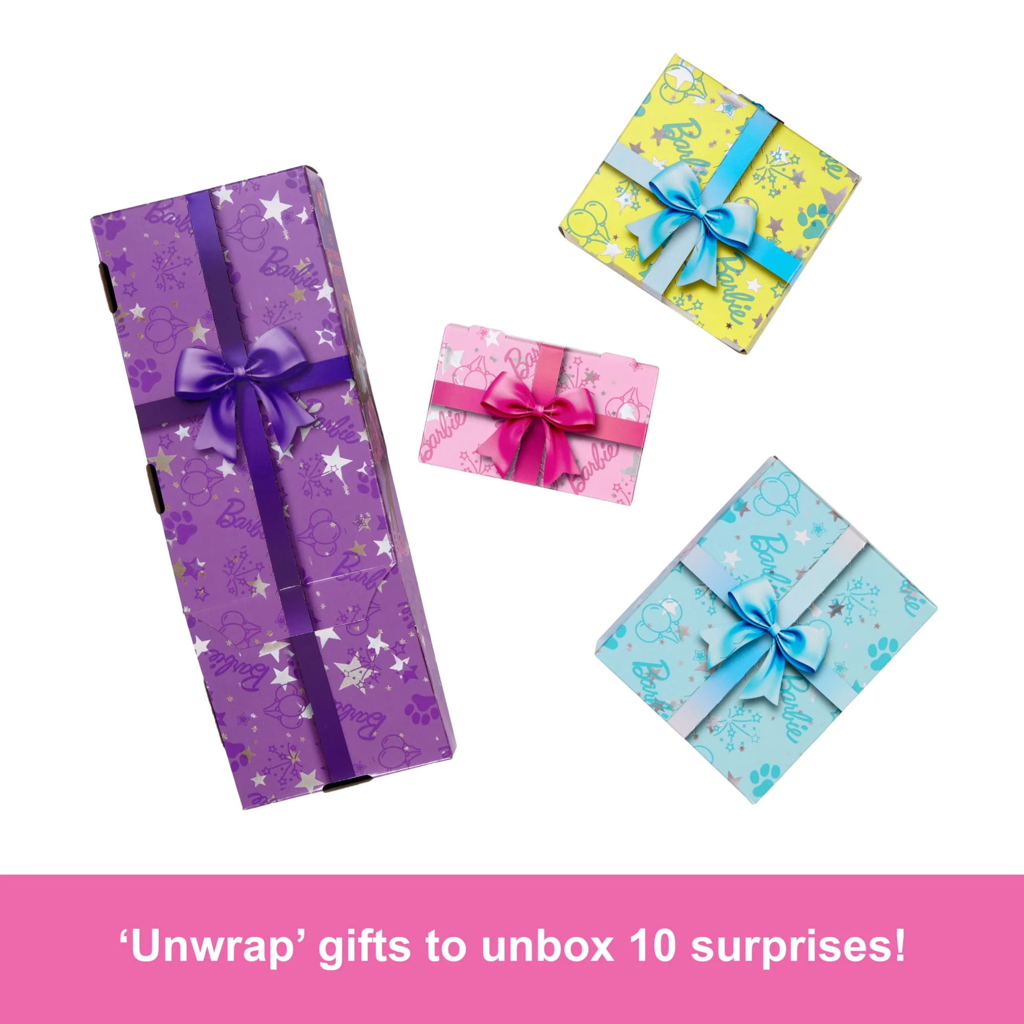 Barbie Party Unboxed Pet Birthday Series Doll & Accessories, Shimmerin’ Hearts Set With 10 Surprises - Image 3