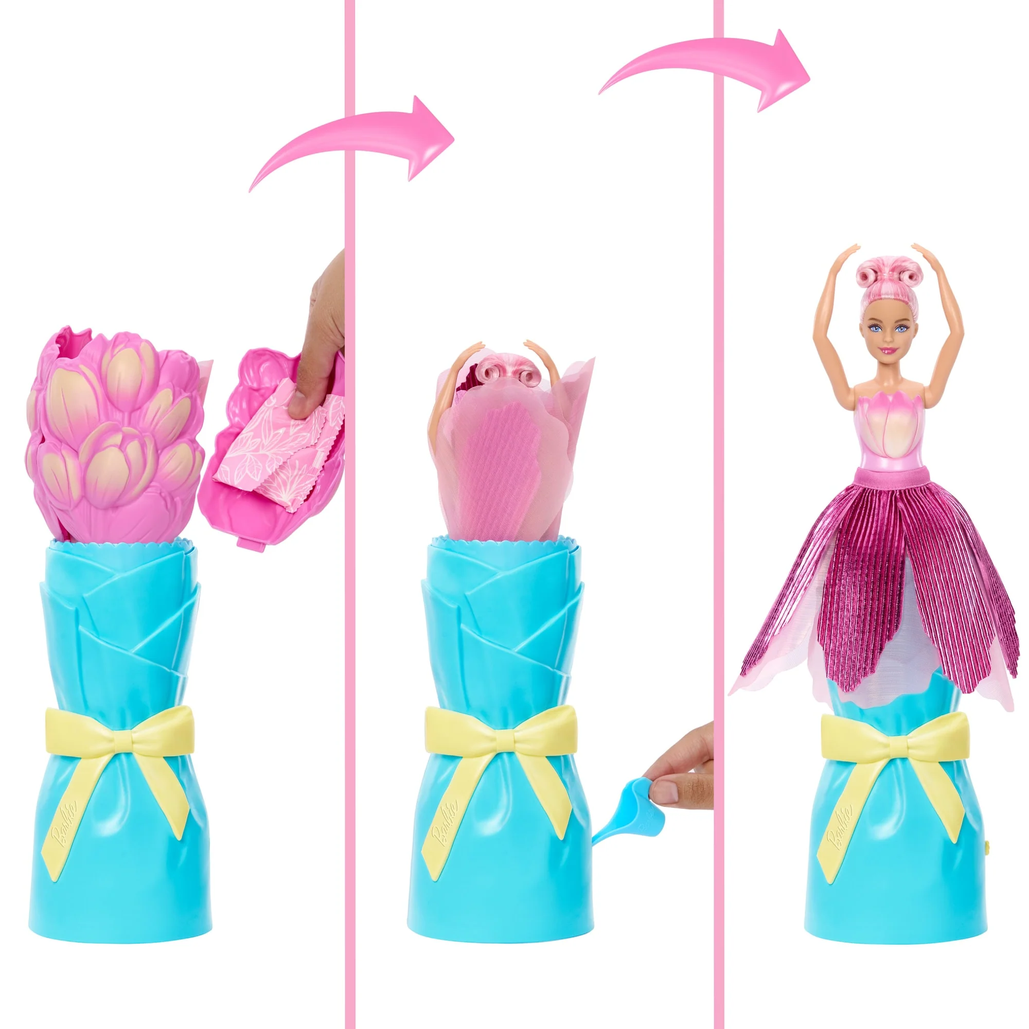 Barbie Petal Pop Scented Fashion Doll With Pink Tulip Dress, Reveal Accessories Like Bunny & More - Image 3