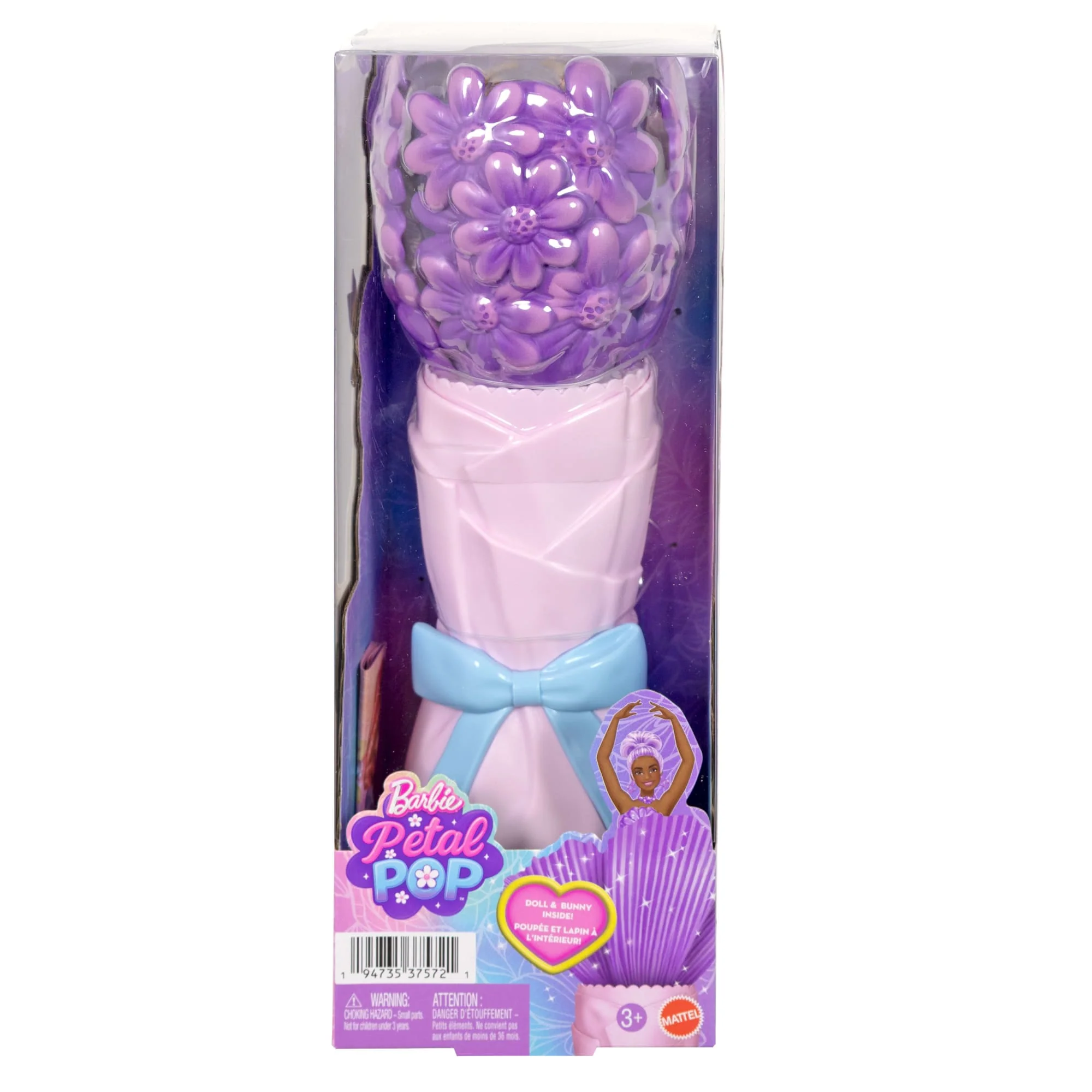 Barbie Petal Pop Scented Fashion Doll With Purple Dress, Reveal Accessories Like Bunny & More - Image 6