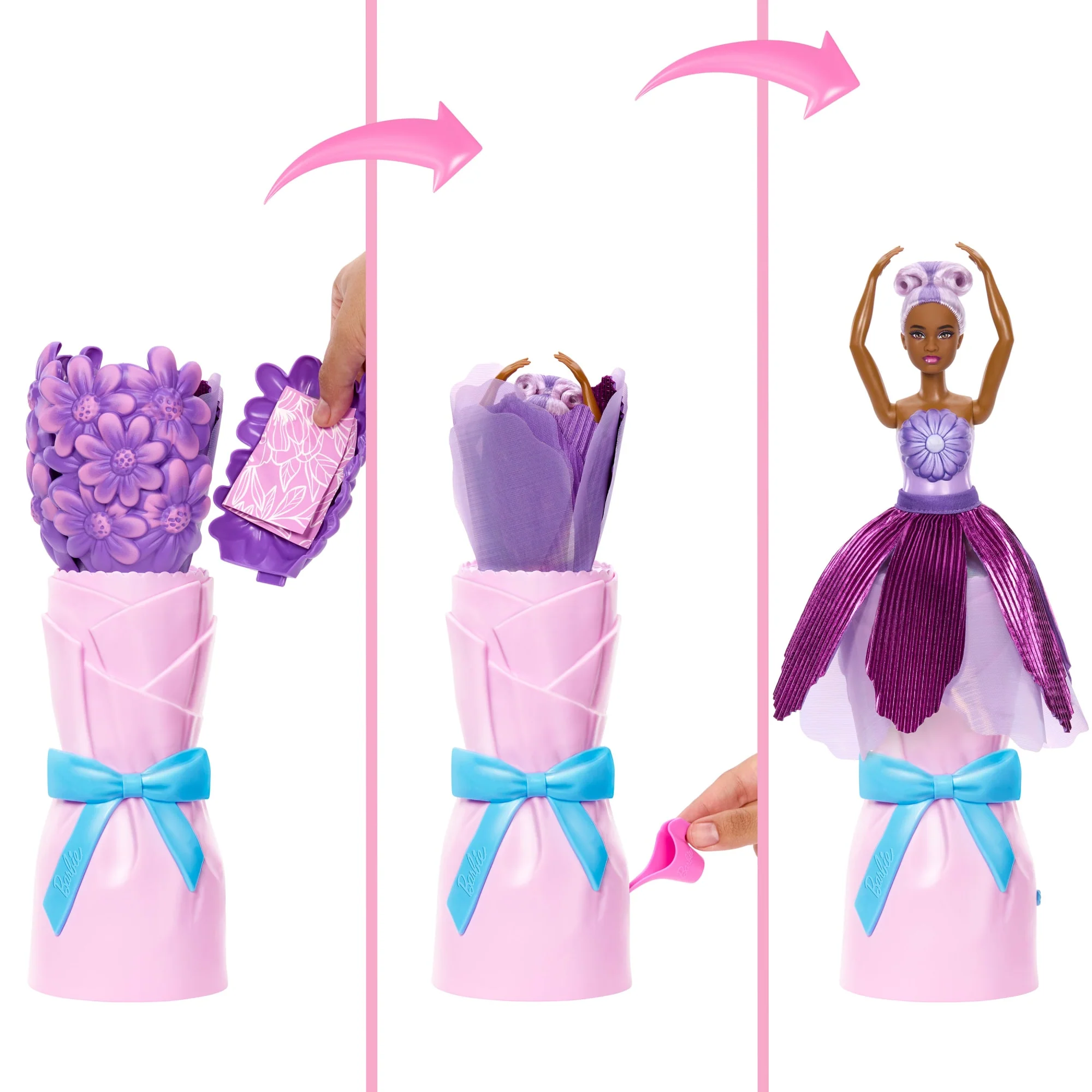Barbie Petal Pop Scented Fashion Doll With Purple Dress, Reveal Accessories Like Bunny & More - Image 2