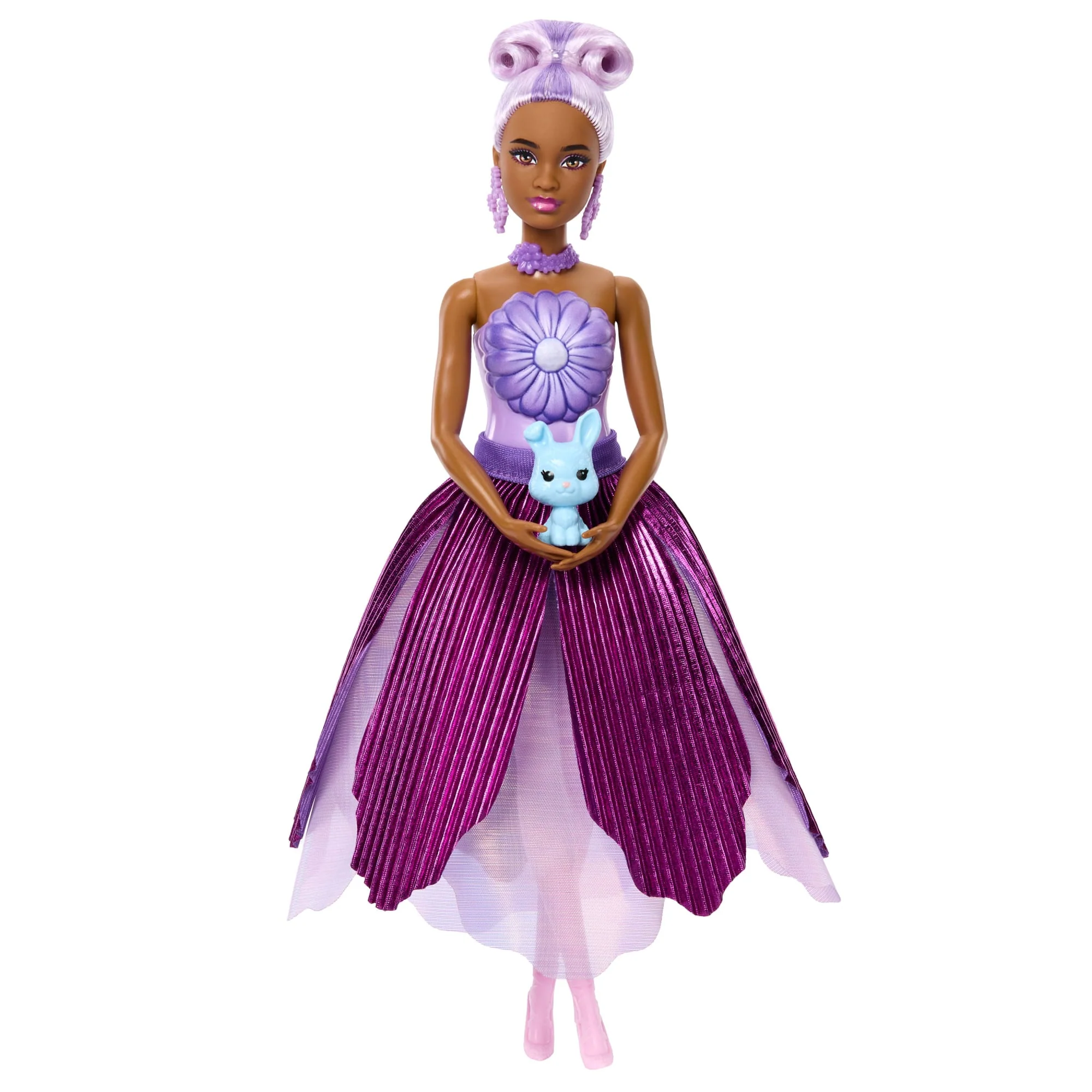 Barbie Petal Pop Scented Fashion Doll With Purple Dress, Reveal Accessories Like Bunny & More - Image 5