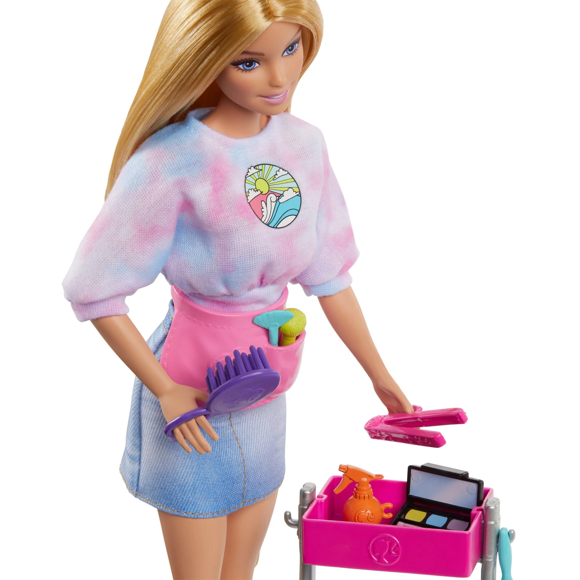 Barbie Malibu Coffret de Jeu Poupée Coiffeuse et 14 Accessoires - Image 3