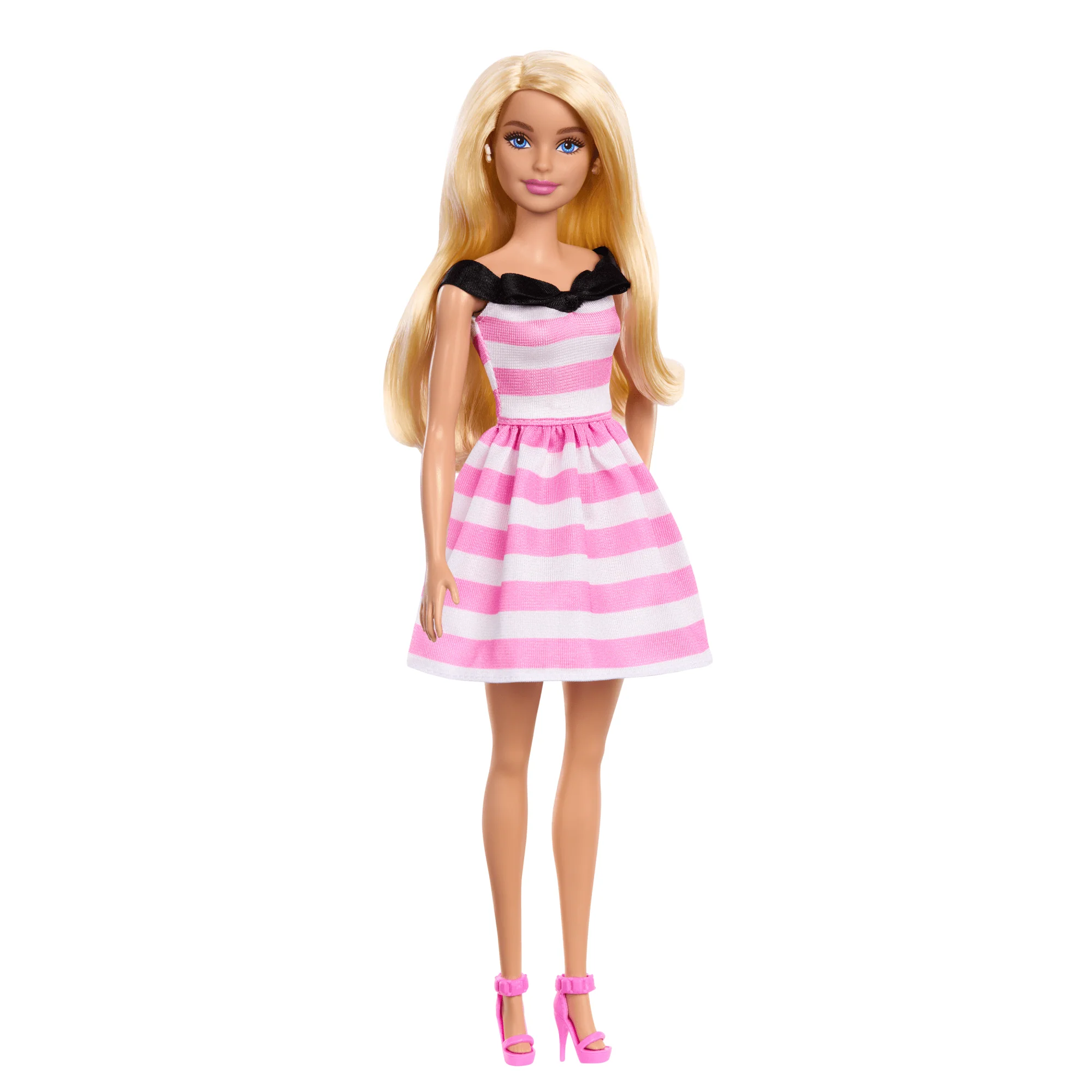 Barbie Poupée Mode 65Eanniversaire Cheveux Blonds, Robe à Rayures - Image 5