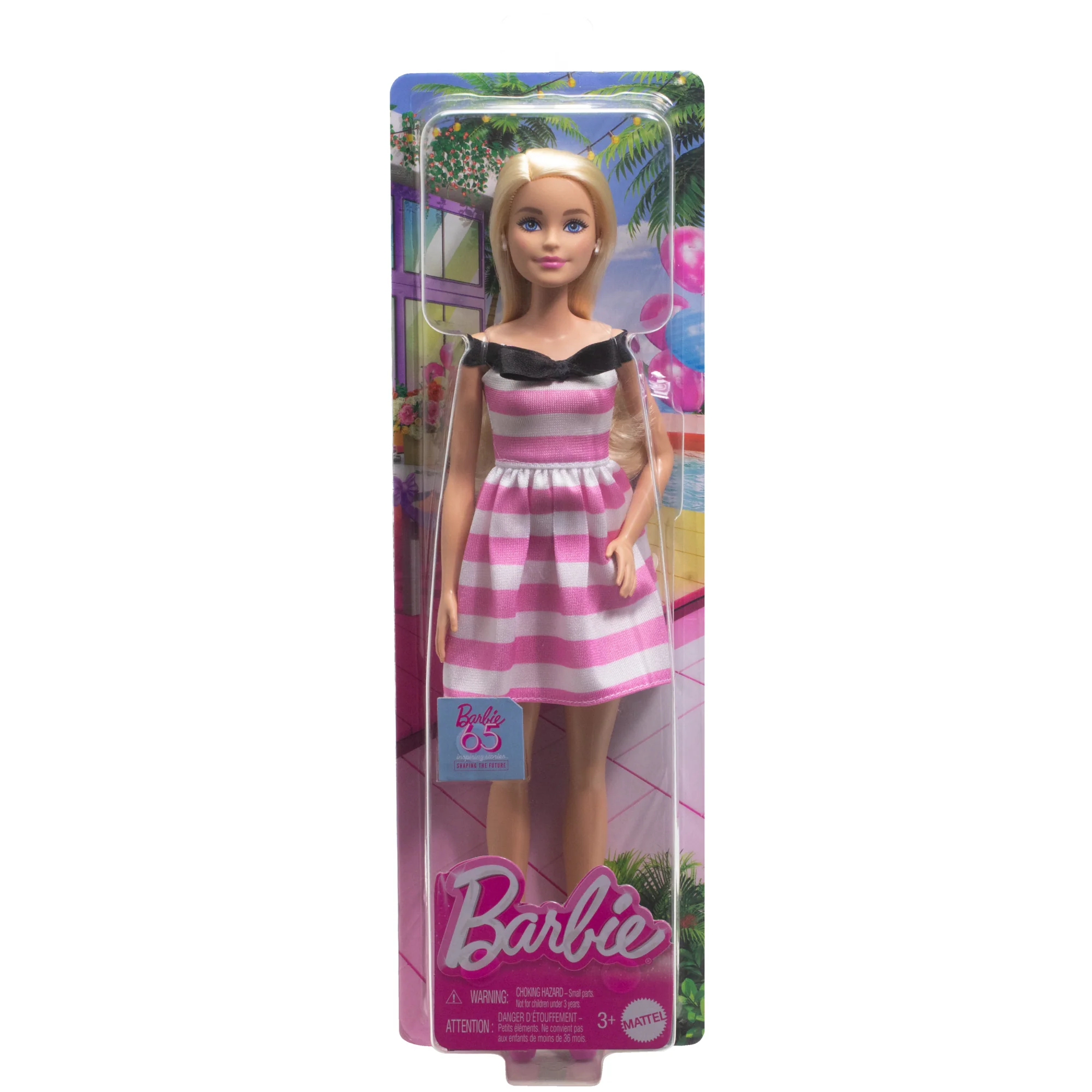 Barbie Poupée Mode 65Eanniversaire Cheveux Blonds, Robe à Rayures - Image 6