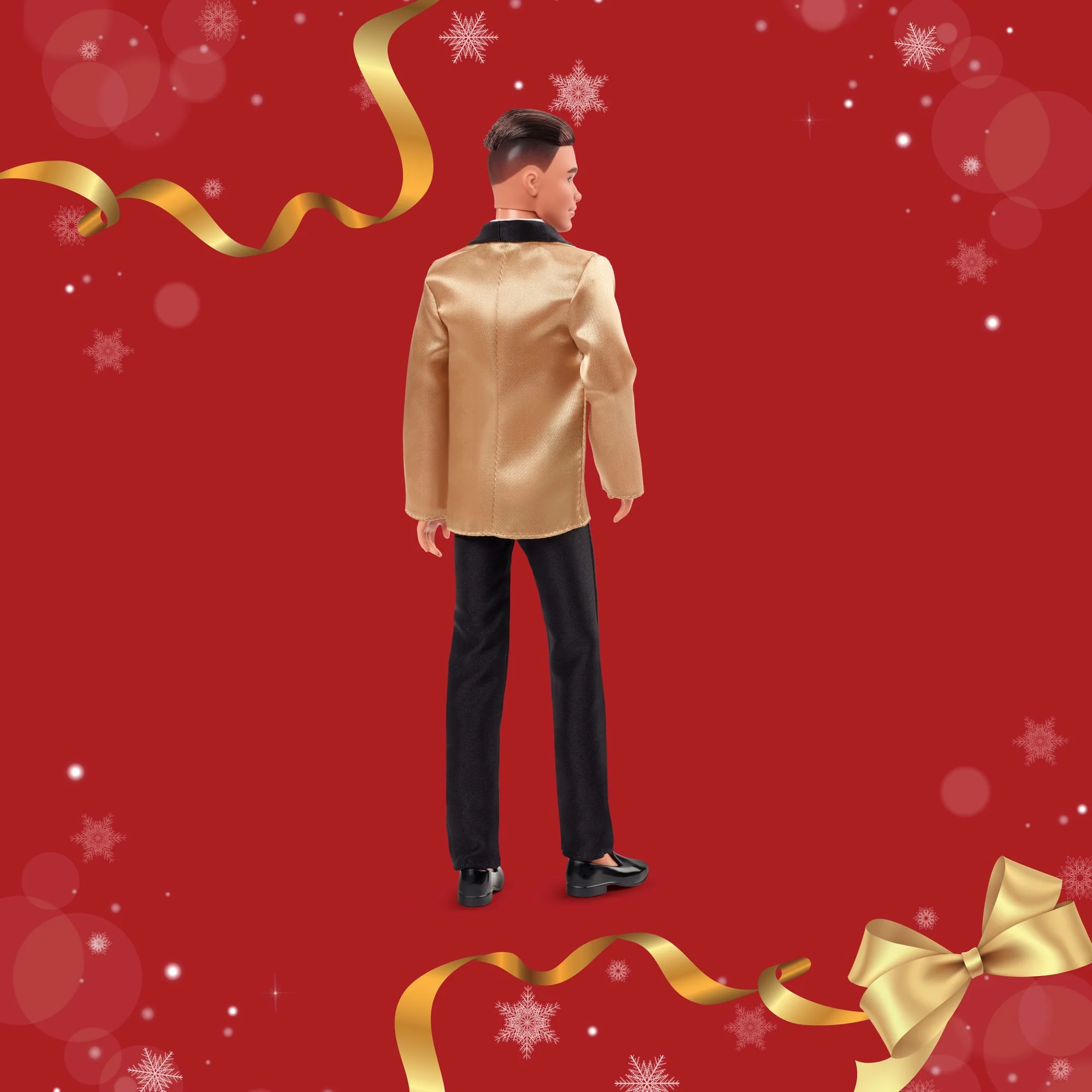 Barbie Signature 2025 Holiday Blonde Ken Collectible Fashion Doll Wearing Full Suit With Golden Jacket - Image 5