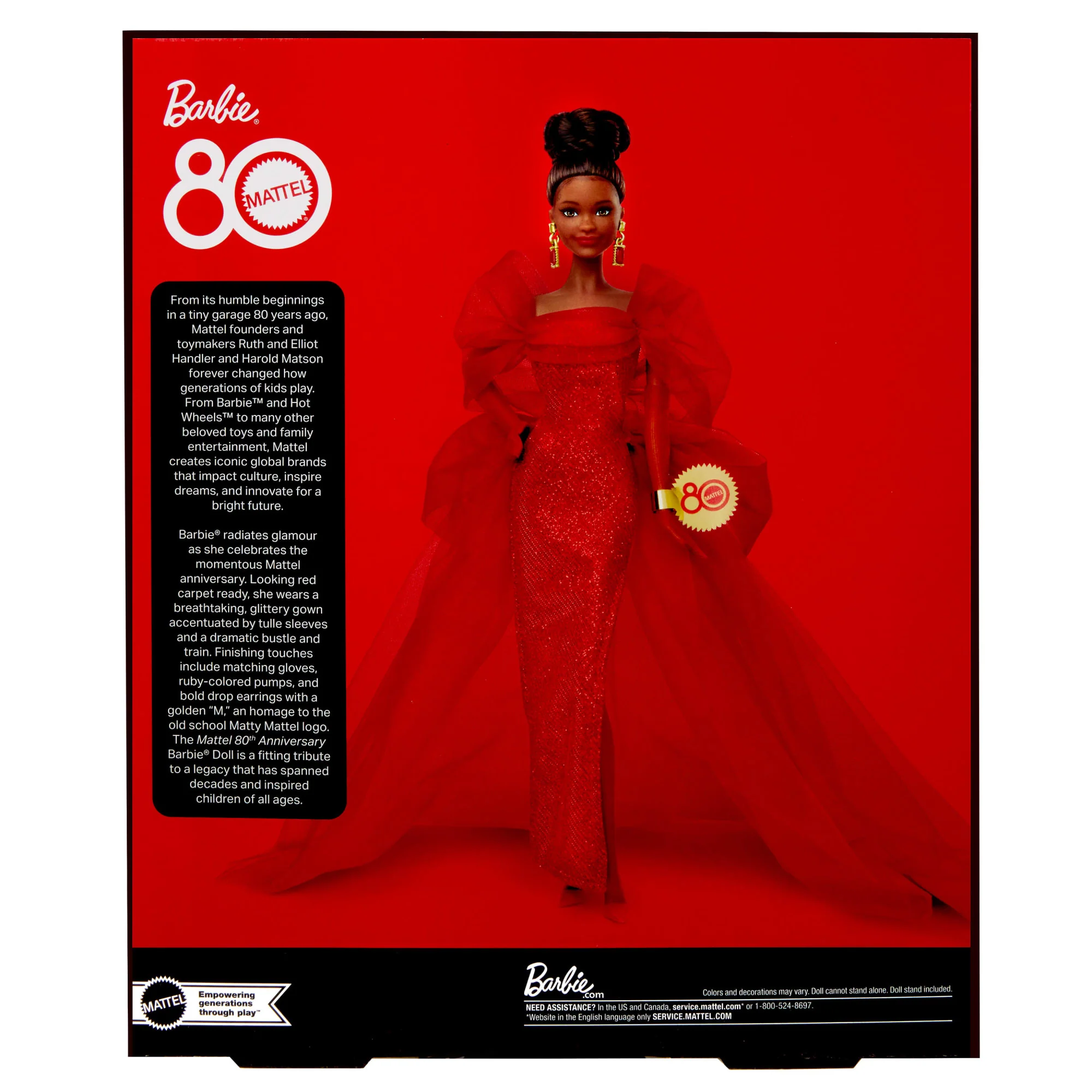 Barbie Signature Collectible Doll For Mattel 80th Anniversary, Glittery Red Tulle Gown, Brunette - Image 6