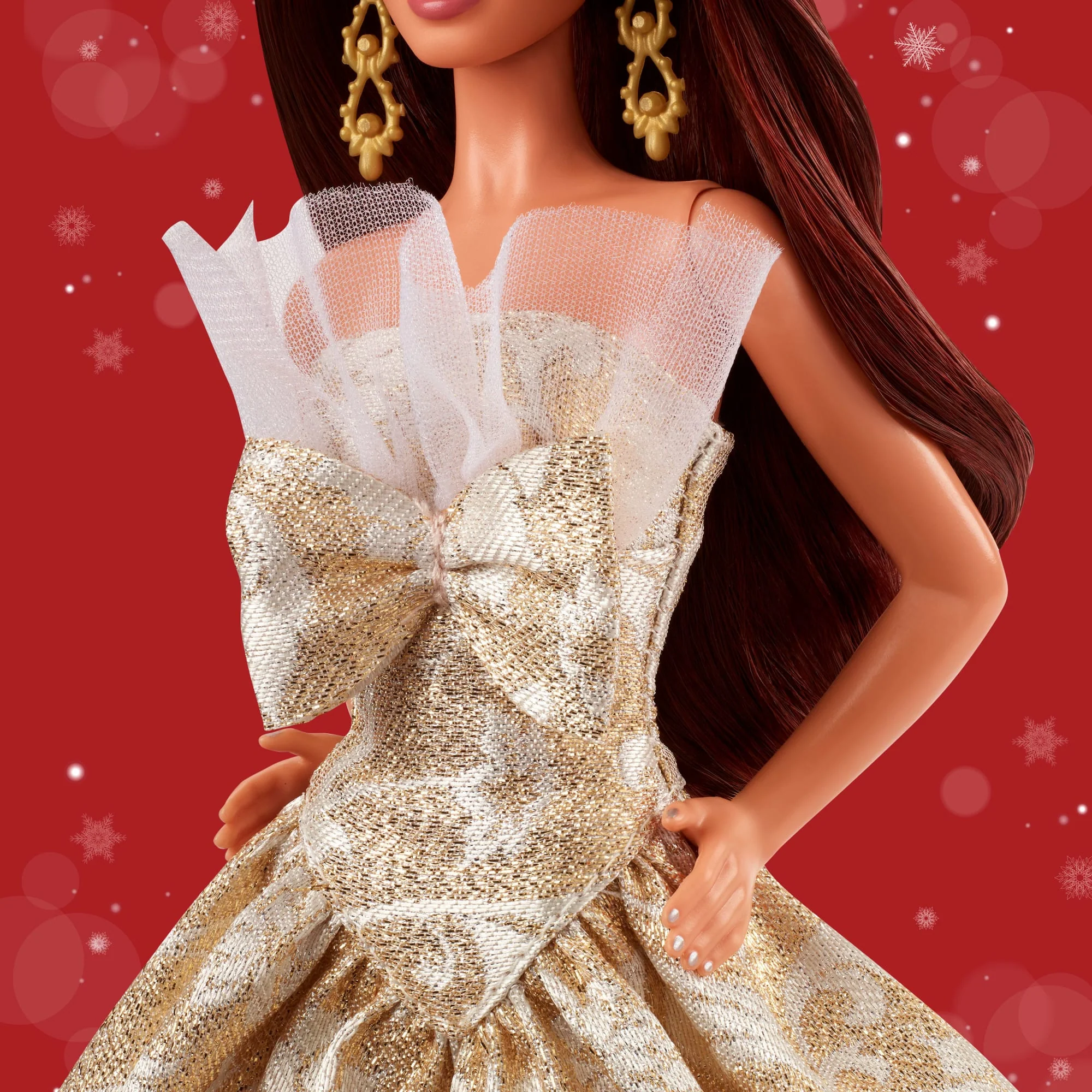 Barbie Signature 2025 Holiday Barbie Fashion Doll, Seasonal Collector, Dark Brown Hair With Silver & Gold Gown - Image 3