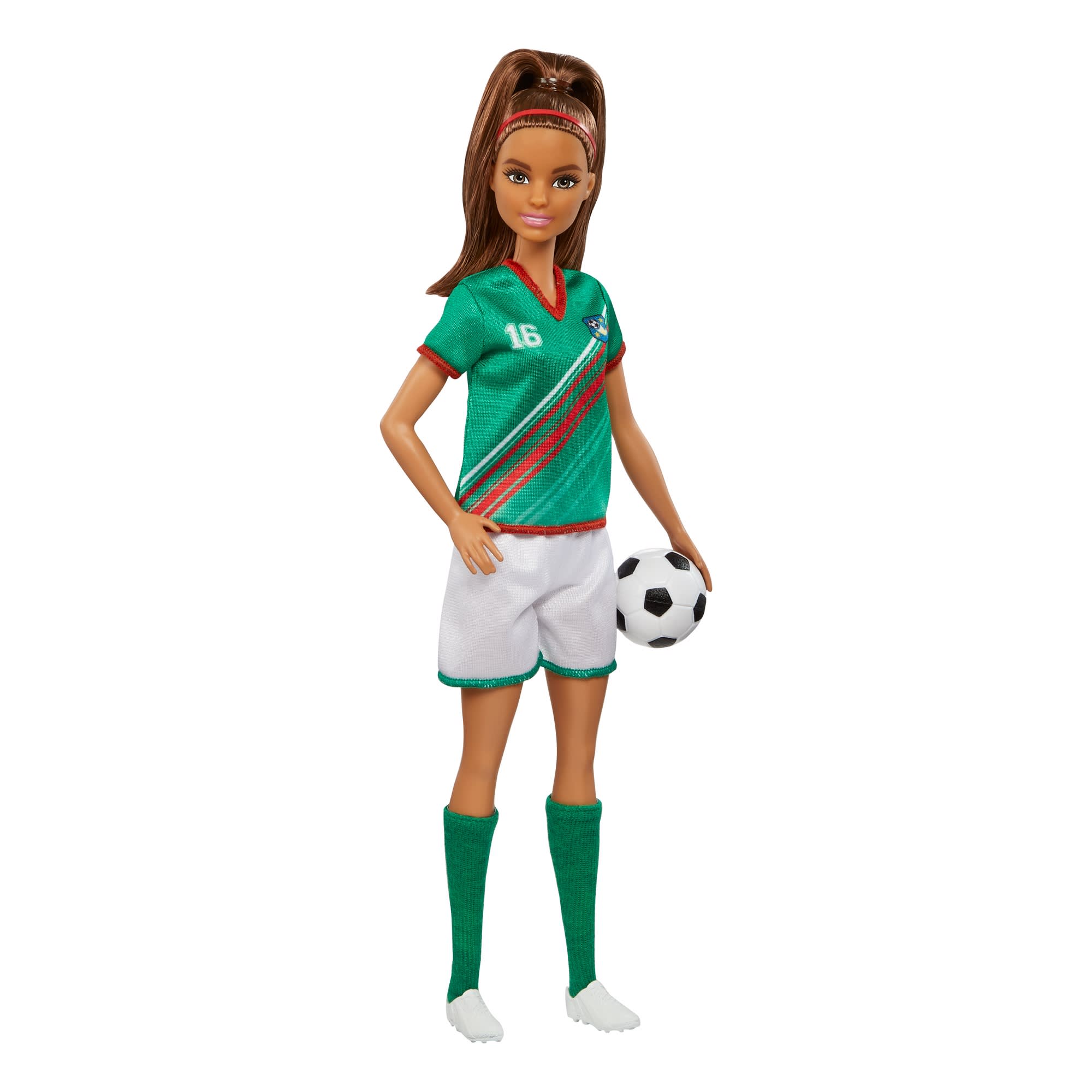 Barbie Soccer Doll, Brunette, #16 Uniform, Soccer Ball, Cleats,  Socks, 3 & Up - Image 2