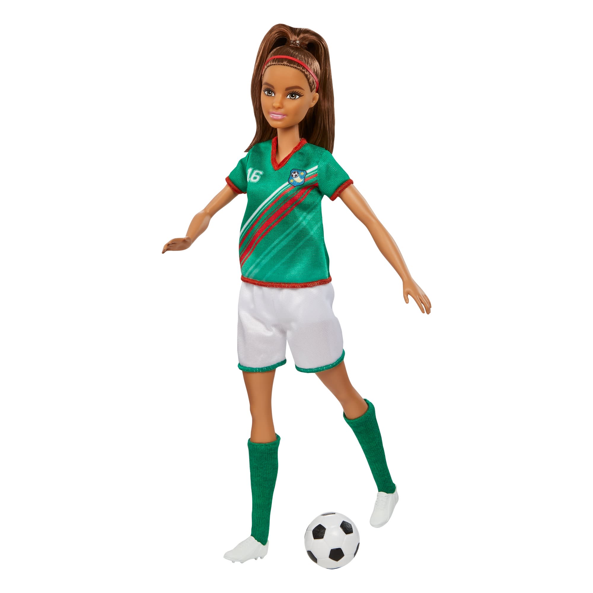 Barbie Soccer Doll, Brunette, #16 Uniform, Soccer Ball, Cleats,  Socks, 3 & Up - Image 4