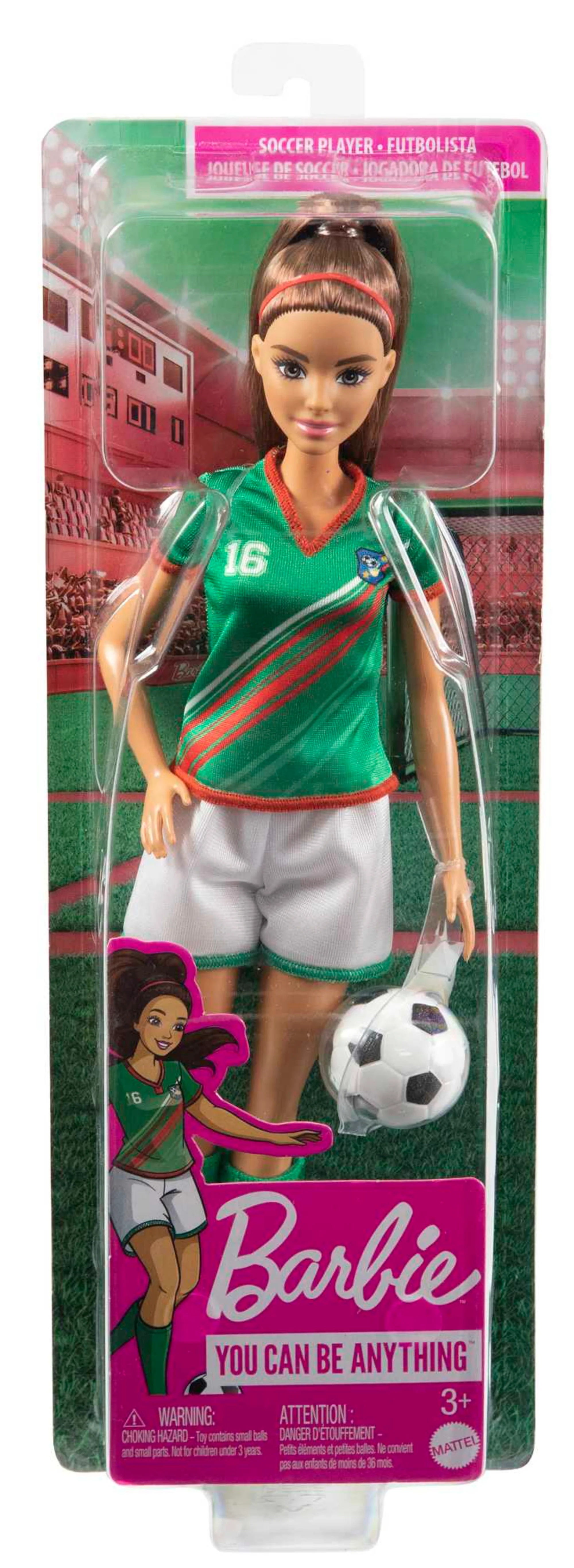 Barbie Soccer Doll, Brunette, #16 Uniform, Soccer Ball, Cleats,  Socks, 3 & Up - Image 6