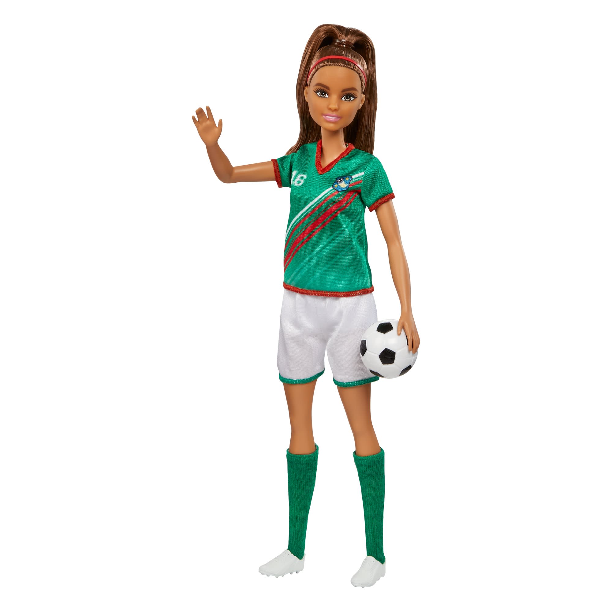 Barbie Soccer Doll, Brunette, #16 Uniform, Soccer Ball, Cleats,  Socks, 3 & Up - Image 3
