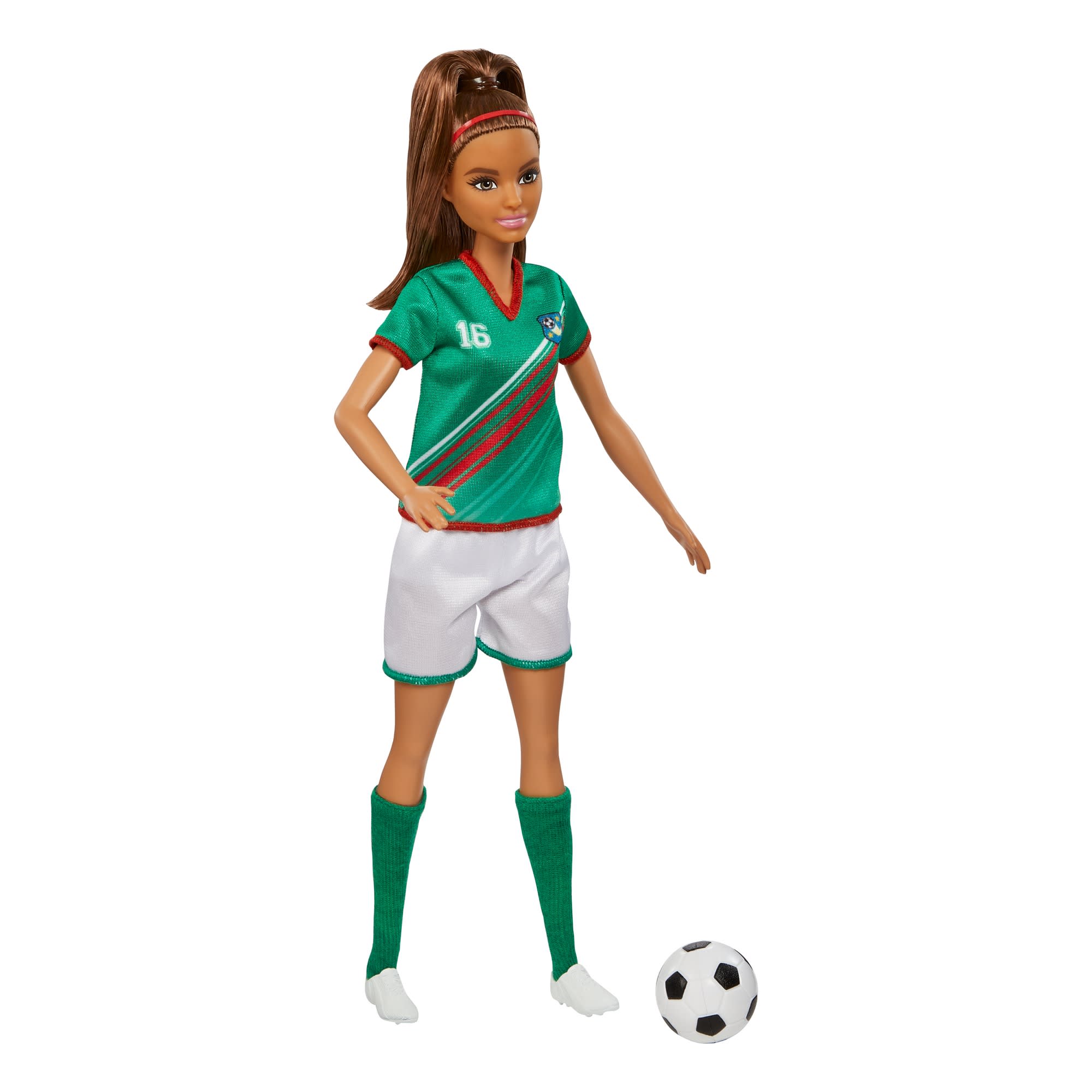 Barbie Soccer Doll, Brunette, #16 Uniform, Soccer Ball, Cleats,  Socks, 3 & Up - Image 5
