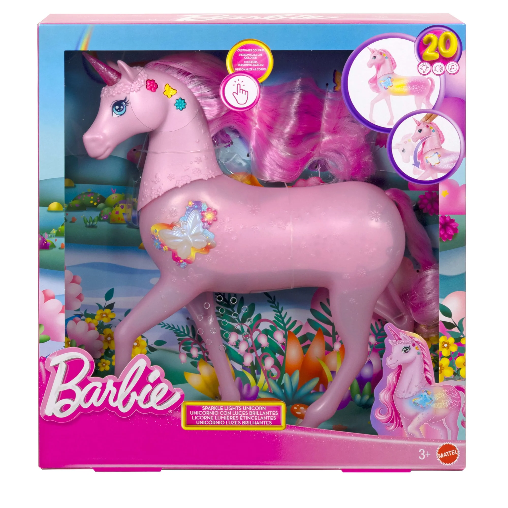 Barbie Sparkle Lights Toy Unicorn With 20 interactive Combos Of Lights, Sounds & Music - Image 5