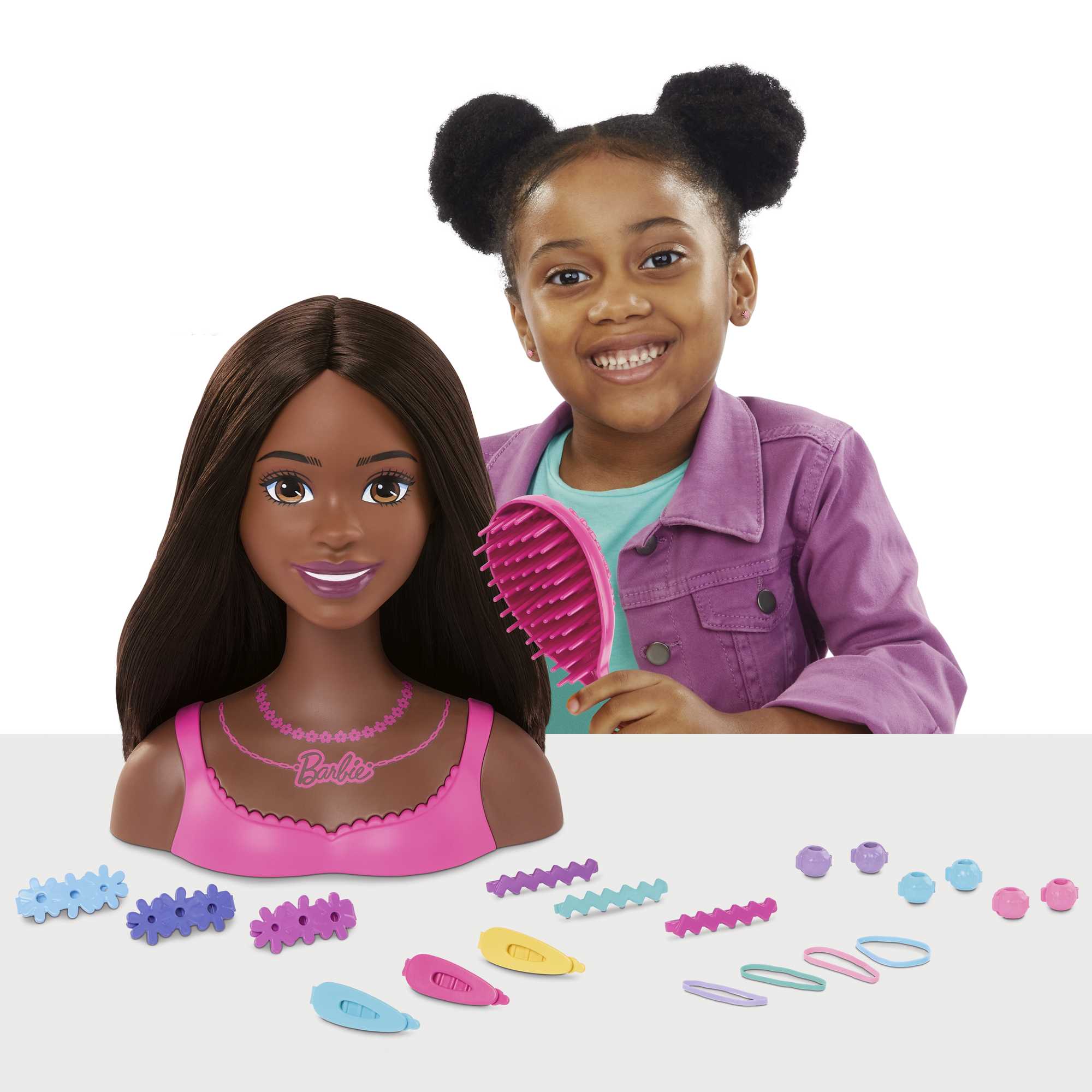 Barbie Doll Styling Head, Brown Hair With 20 Colorful Accessories - Image 2
