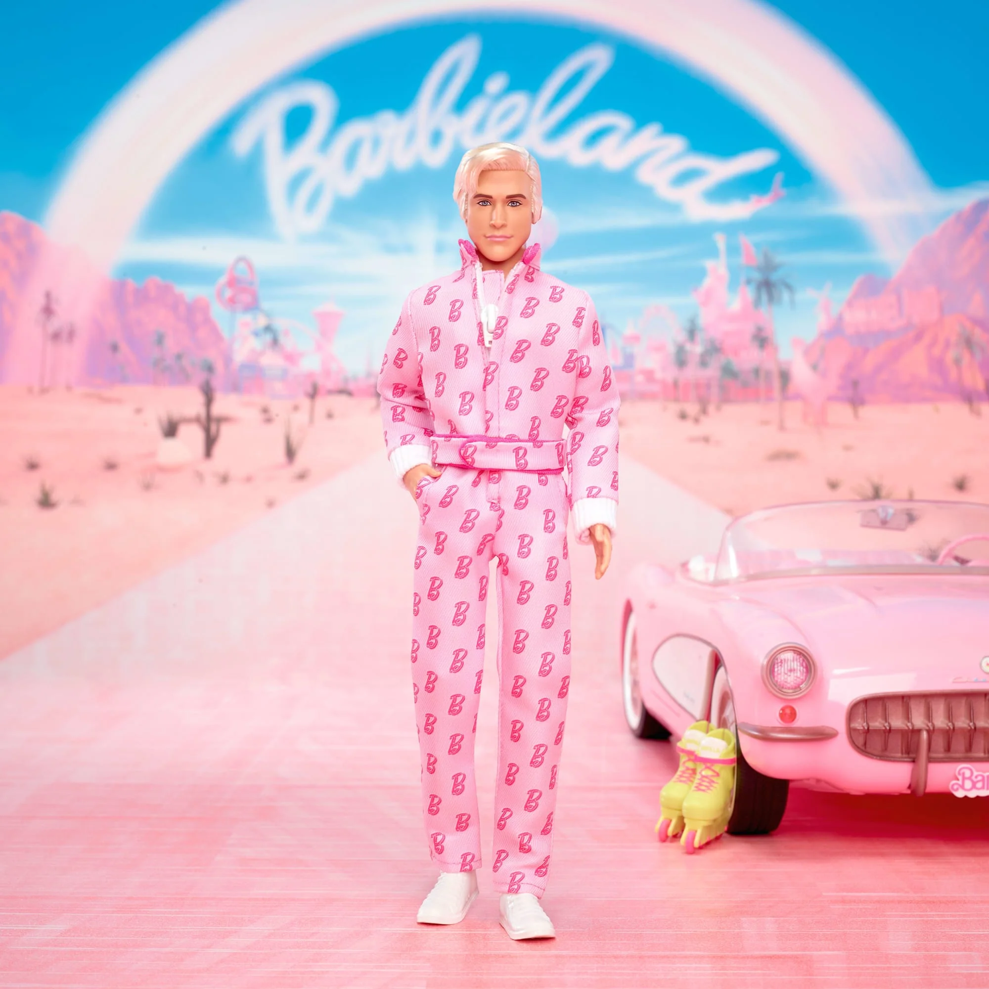 Barbie The Movie Ken Collectible Doll, Ryan Gosling As Ken Wearing Pink Jumpsuit With “B” Detail - Image 2