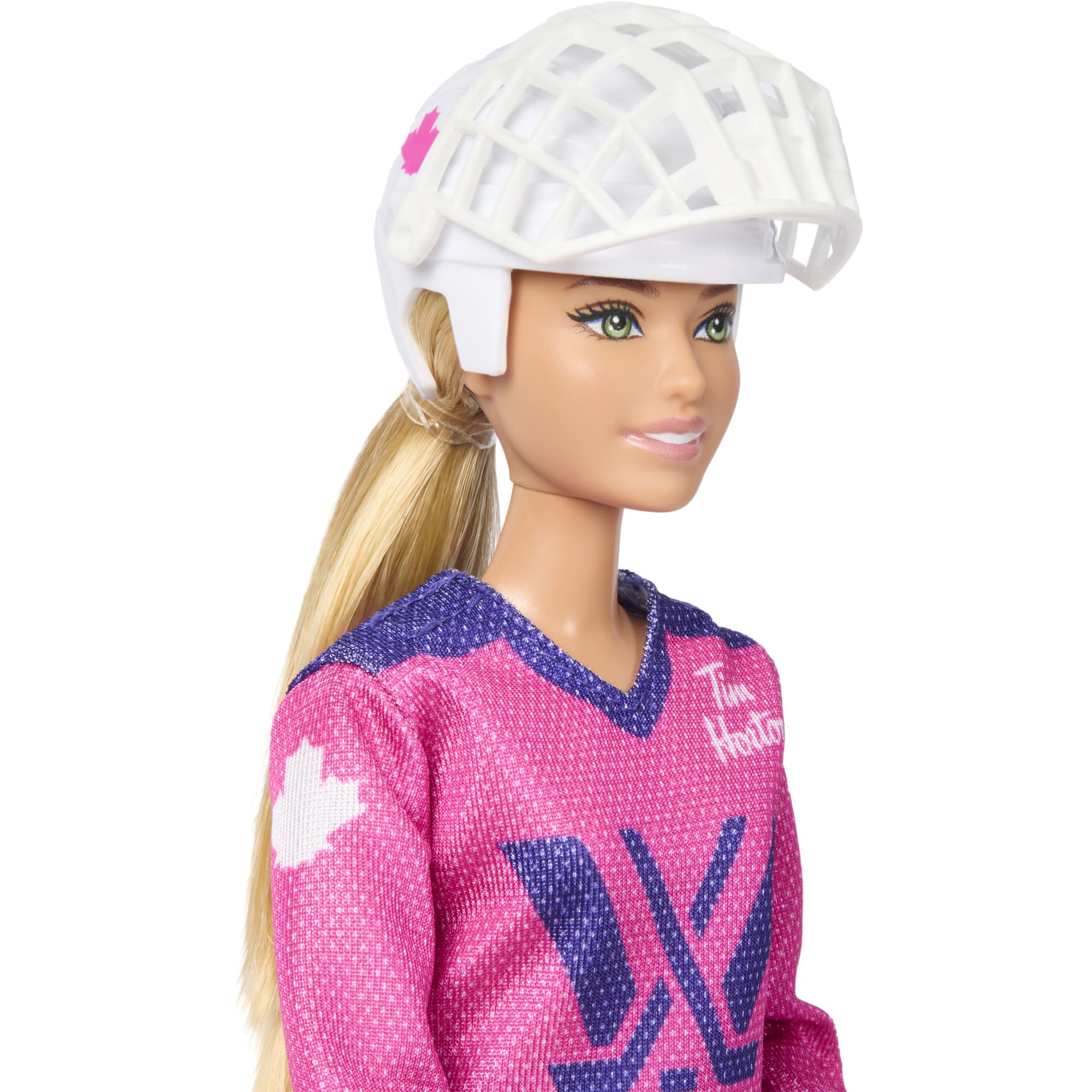 Barbie Tim Hortons PWHL Fashion Doll in Pink, Purple, & Teal Hockey Jersey, includes Hockey Accessories - Image 3