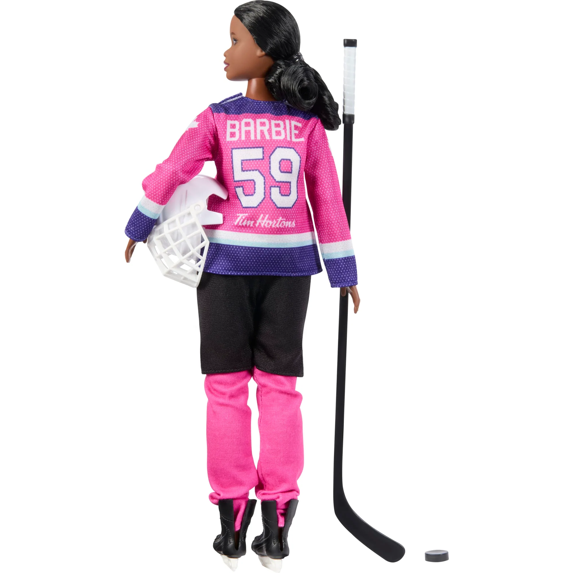 Barbie Tim Hortons PWHL Fashion Doll in Pink, Purple, & Teal Hockey Jersey, includes Hockey Accessories - Image 5