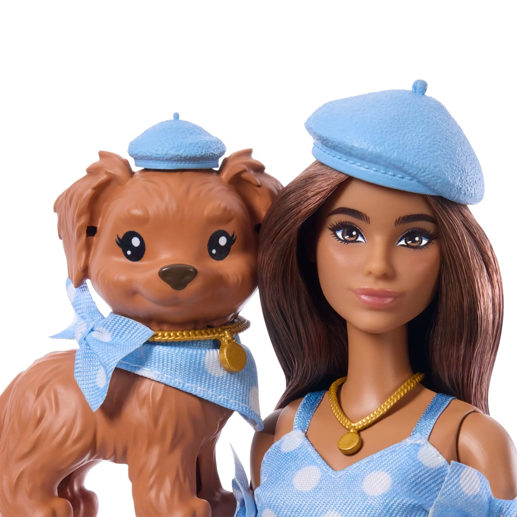 Barbie Twinning Looks Fashion Doll With Pet Dog, Matching Blue Clothes & Accessories, Brunette - Image 3