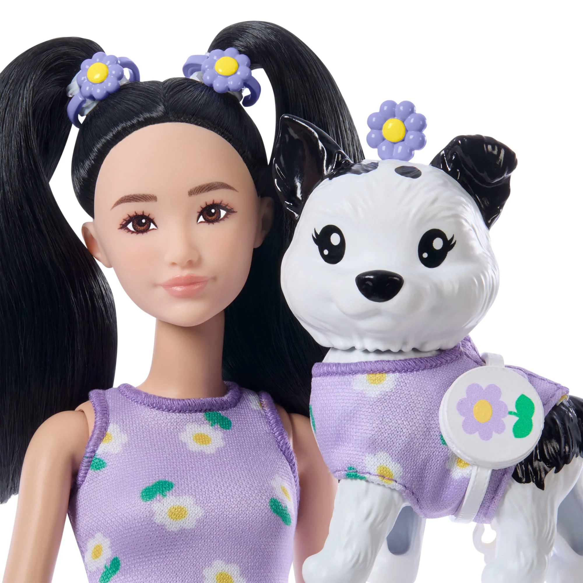 Barbie Twinning Looks Fashion Doll With Pet Dog, Matching Purple Clothes & Accessories, Black Hair - Image 3